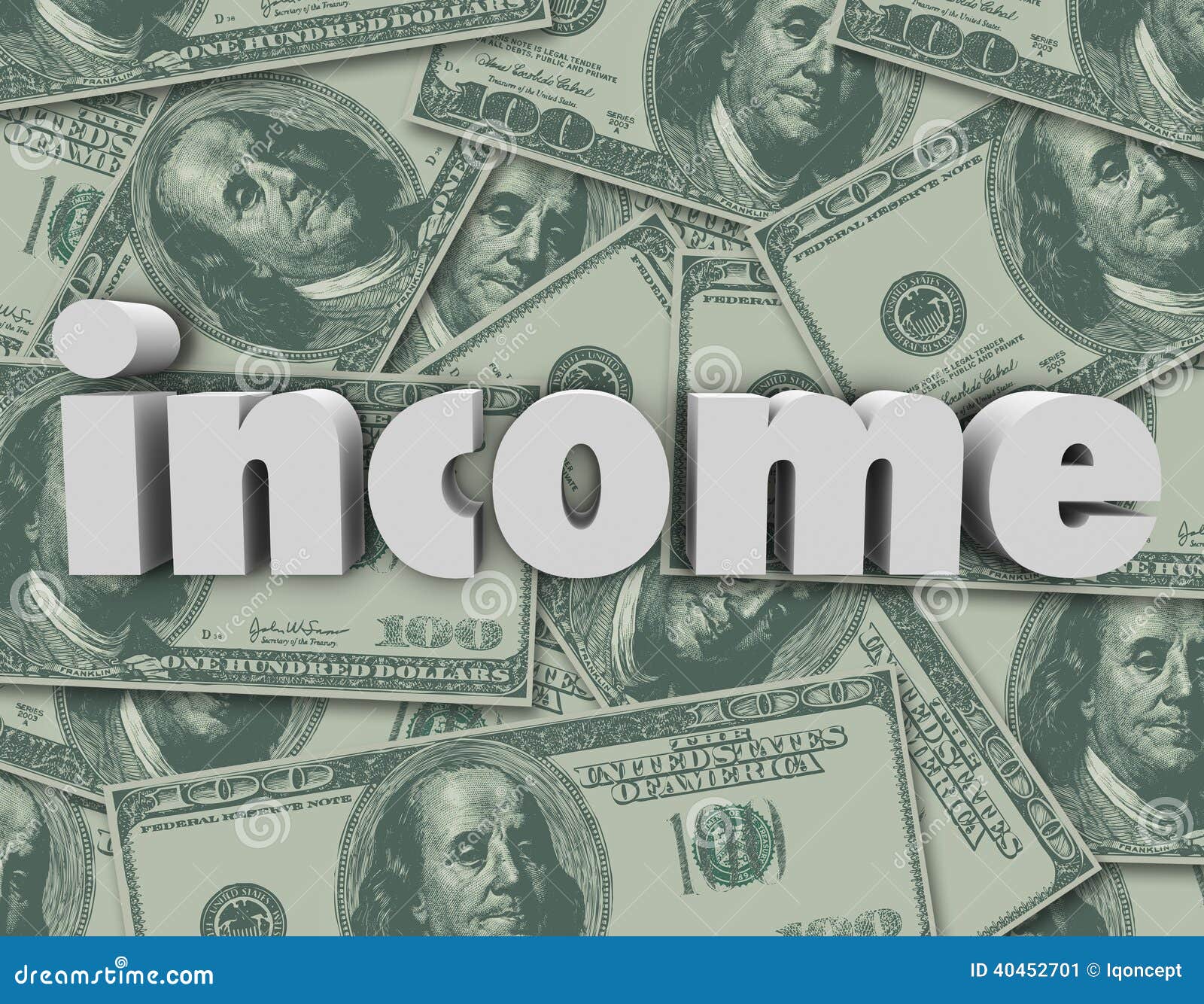 Income Word Hundred Dollar Bills Pile Earn Money Pay Investment Stock