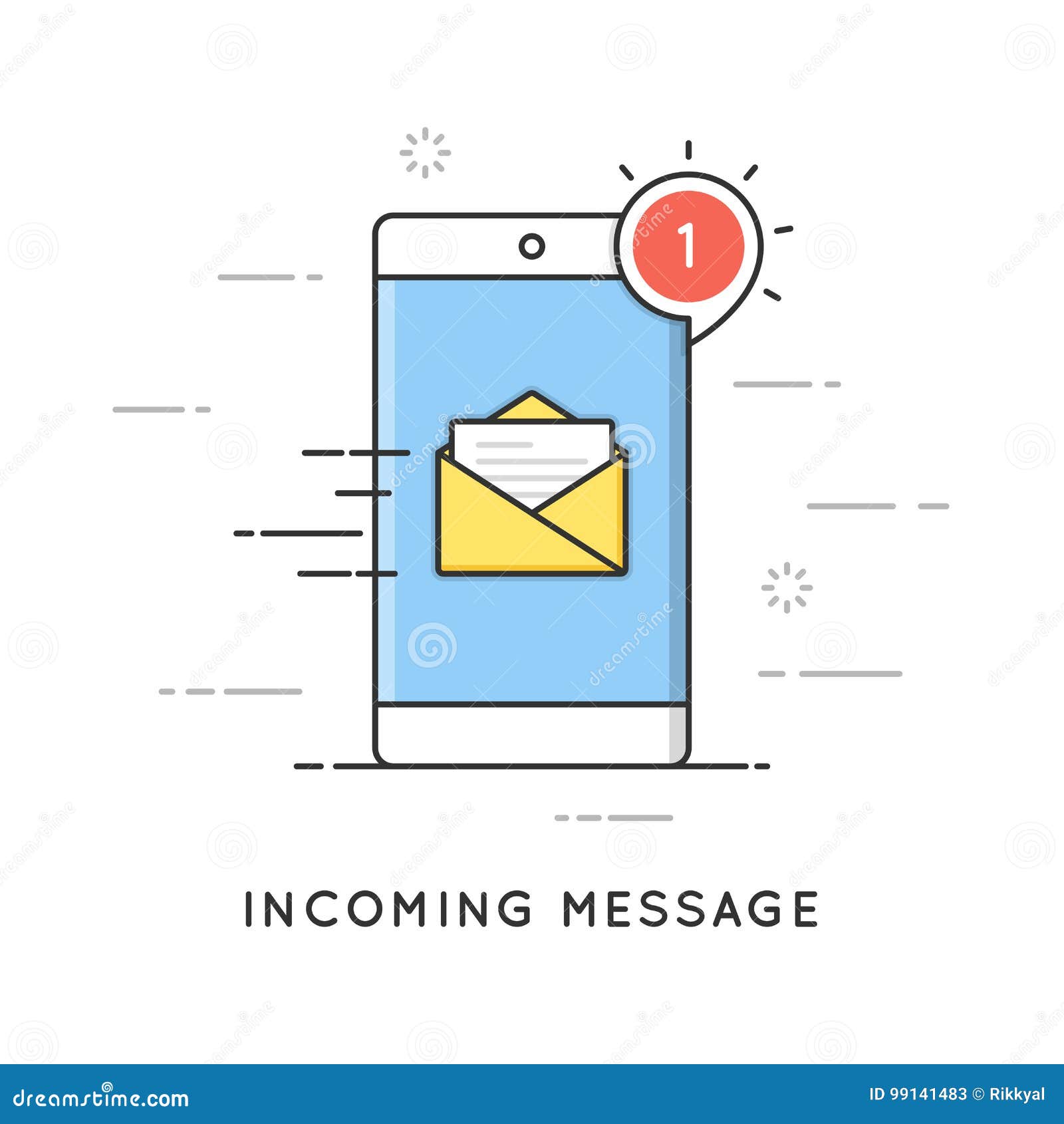 incoming email notification, new message. flat line art style concept. editable stroke.