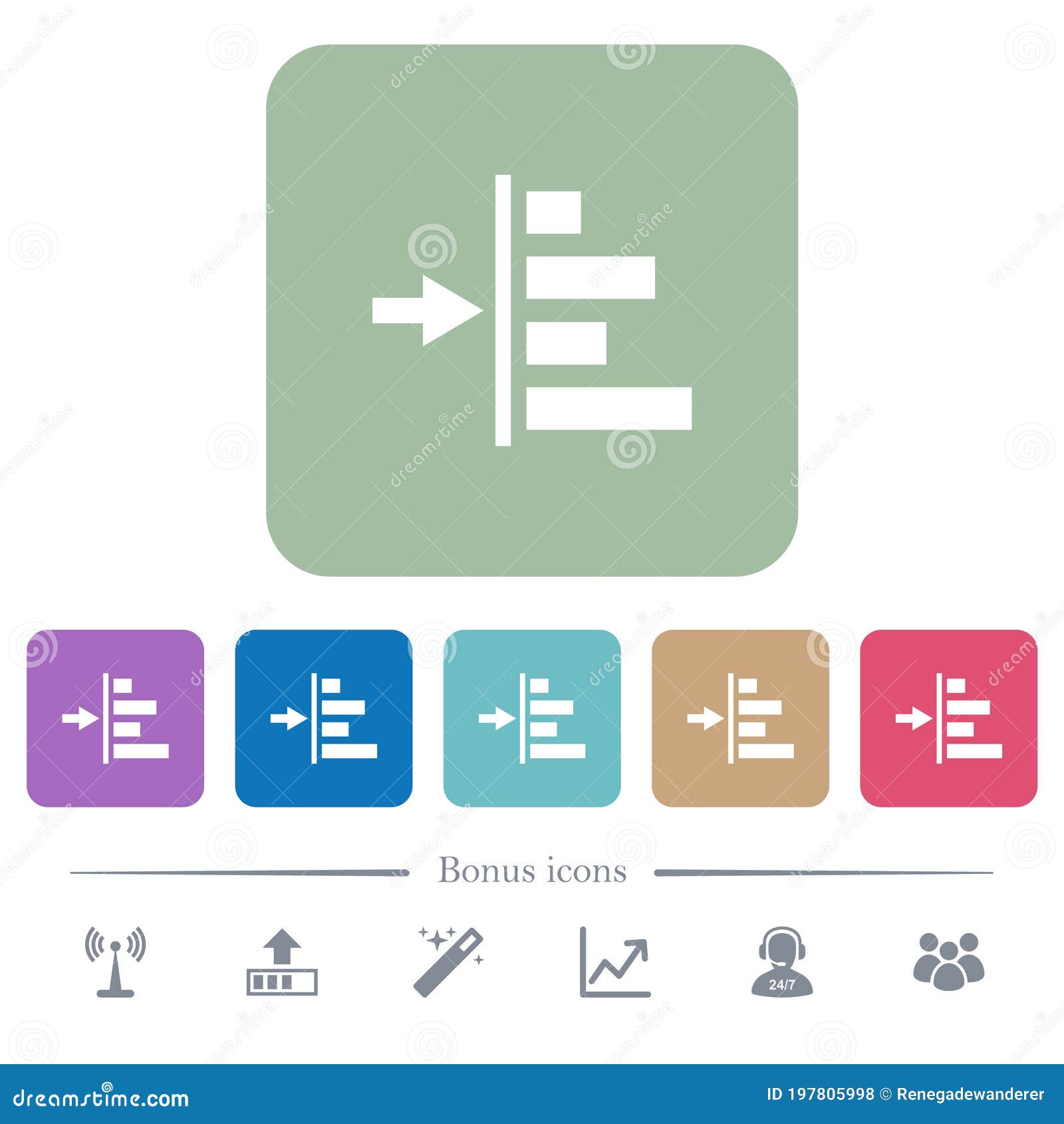 increase left indentation of content flat icons on color rounded square backgrounds