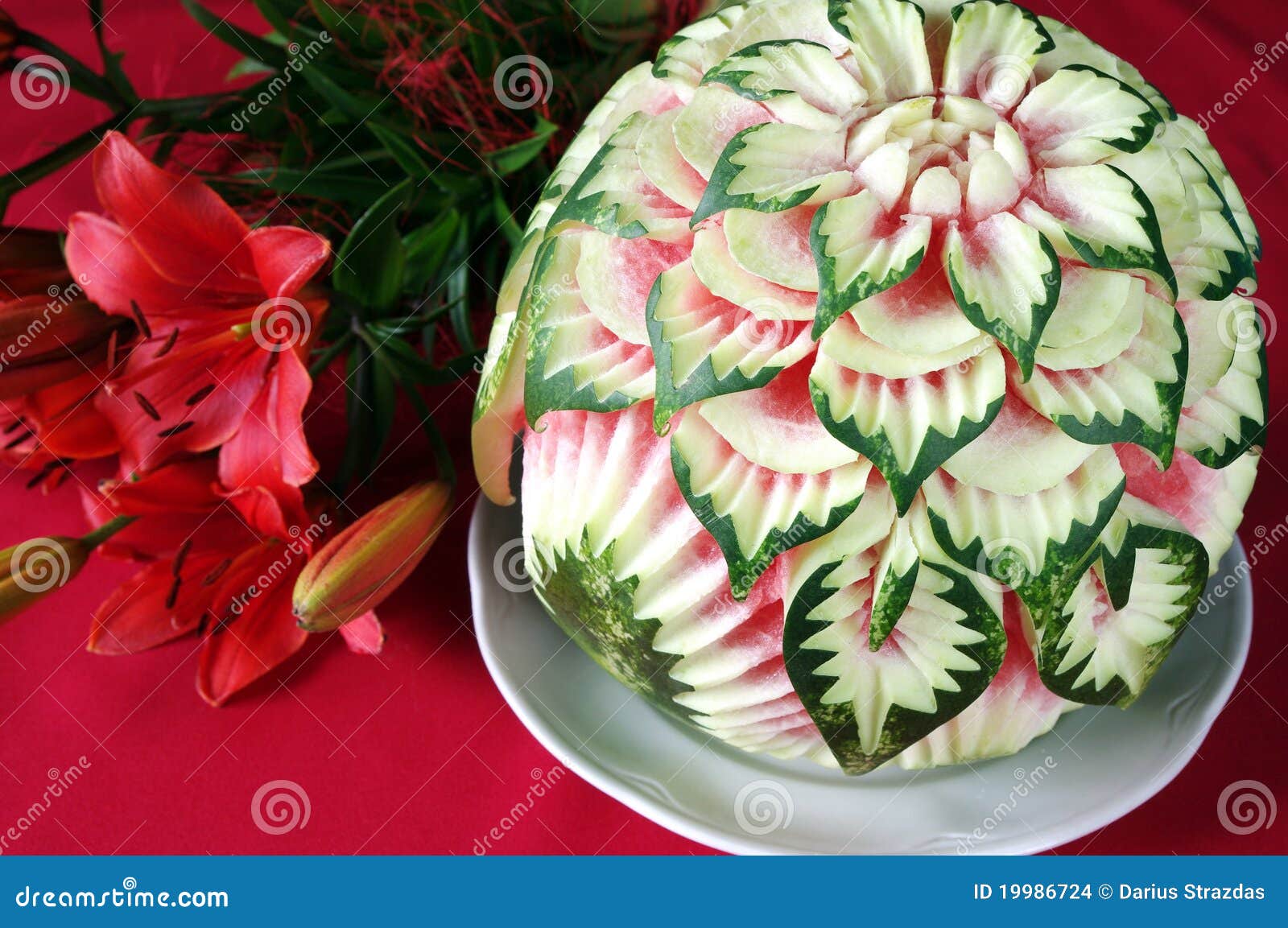 Incredible Carved Watermelon Present and Flowers Stock Photo Image of