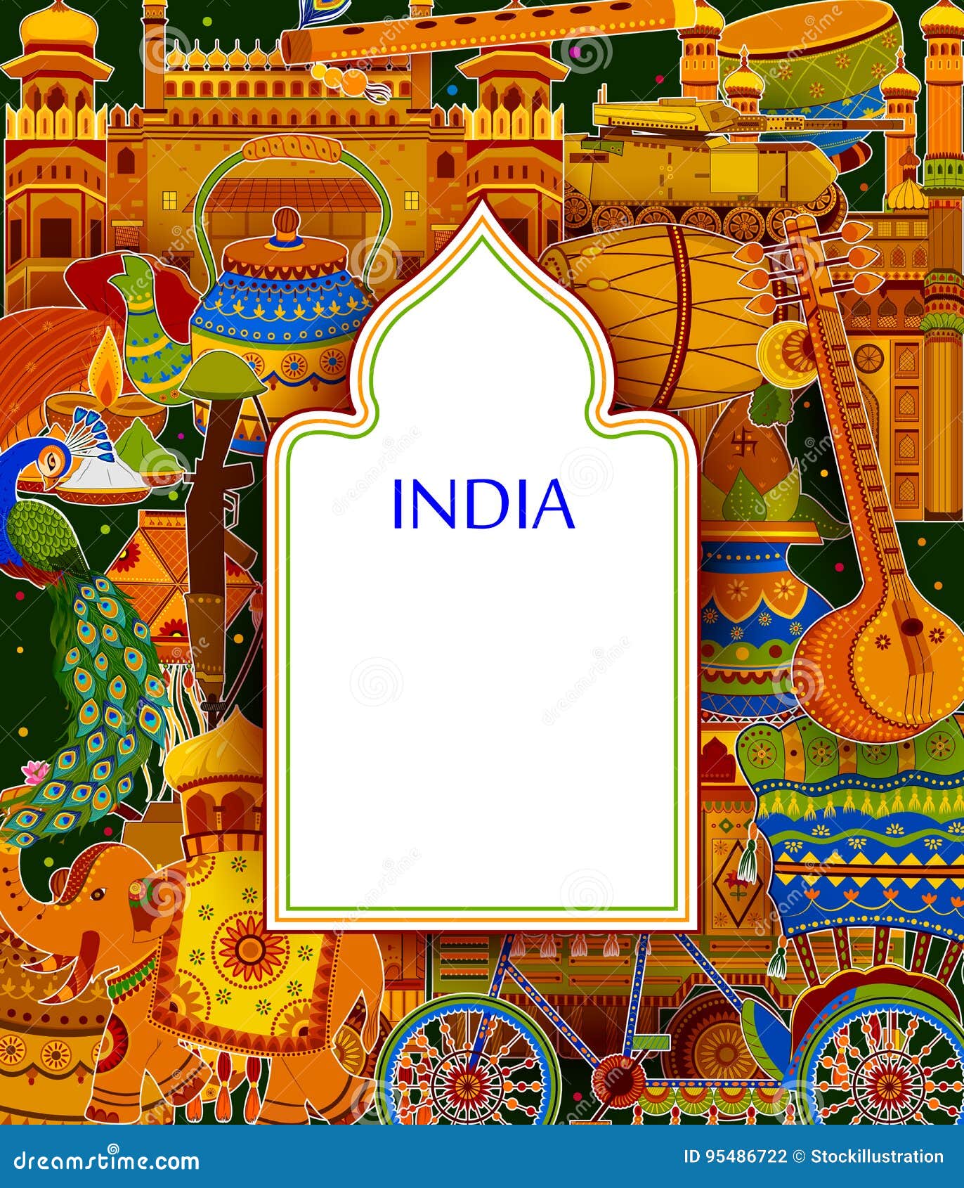 Incredible India Background Depicting Indian Colorful Culture and Religion  Stock Illustration - Illustration of country, monument: 95486722