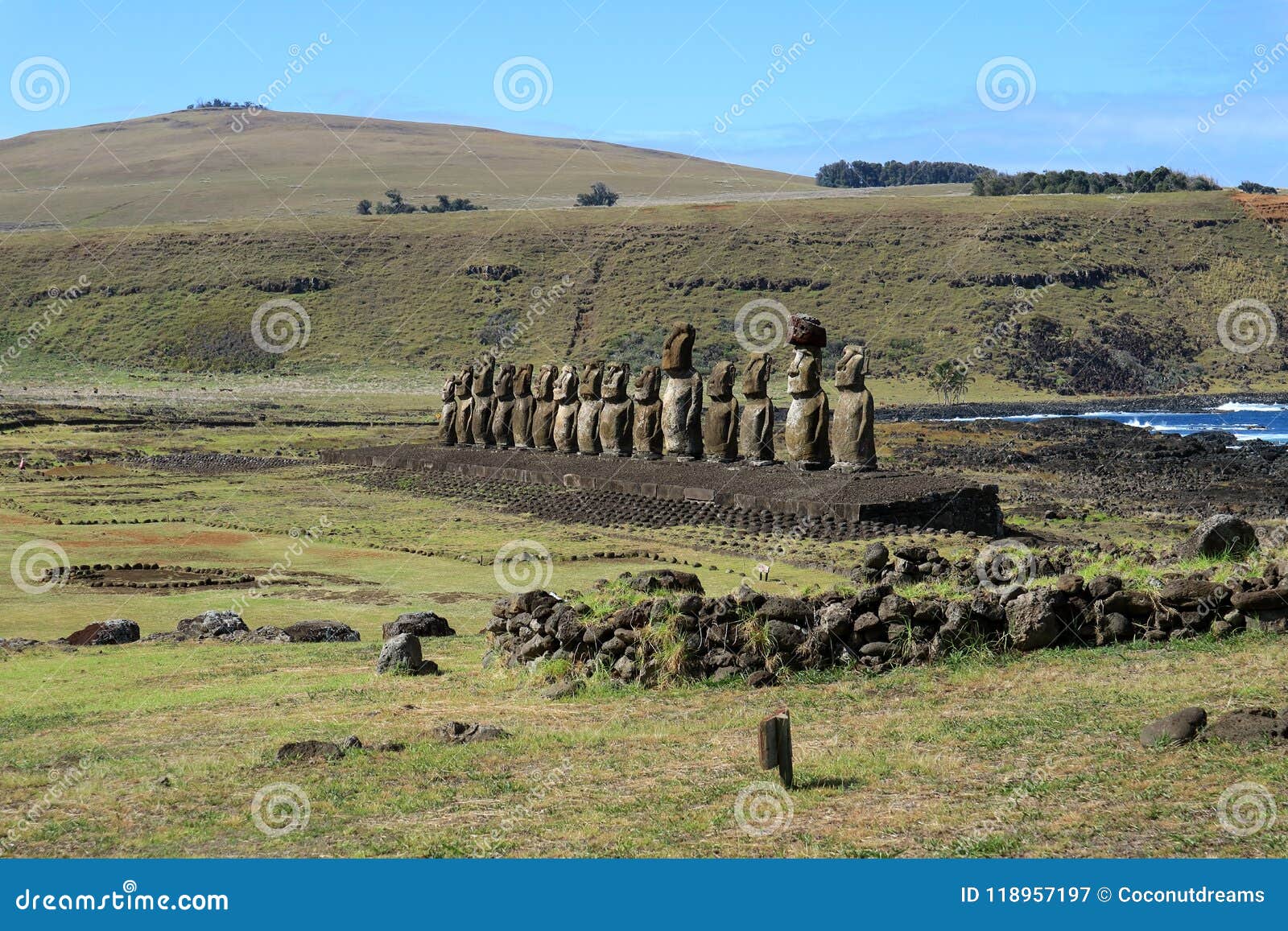 incredible view of ahu tongariki on easter island or rapa nui or isla de pascua