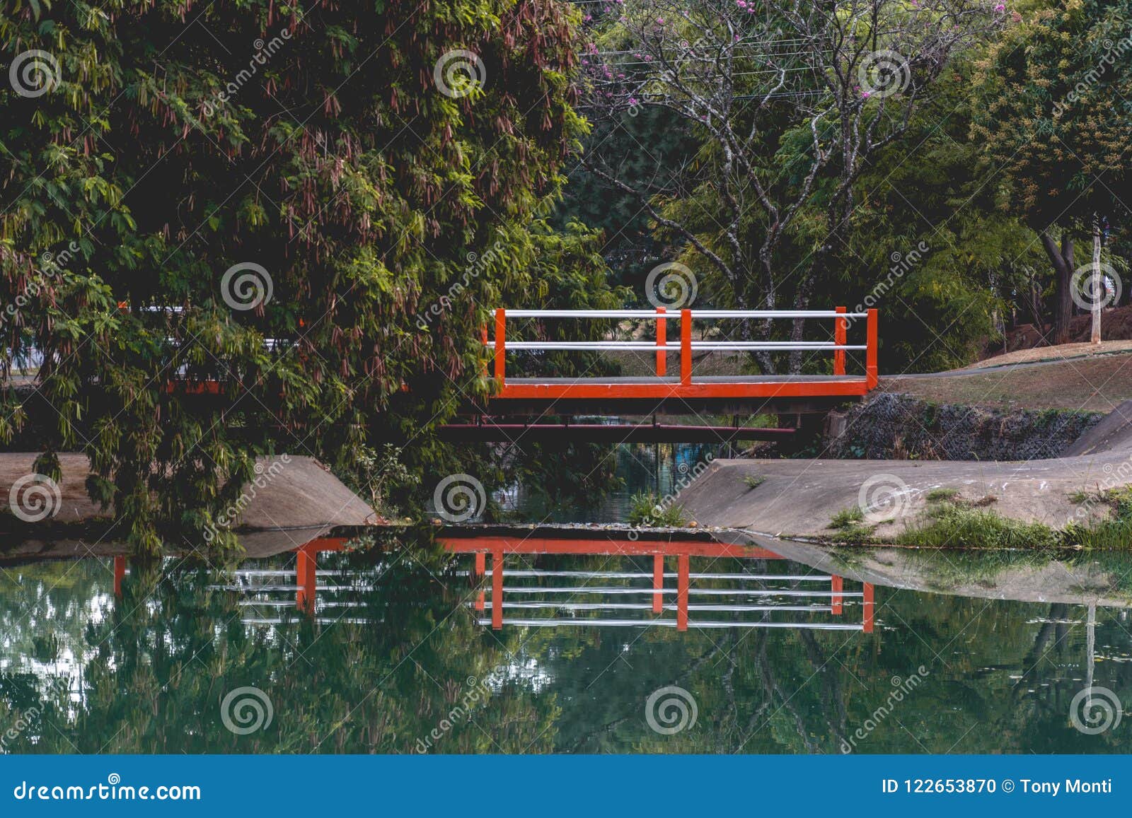 small orange bridge in the ecological park, in indaiatuba, brazil