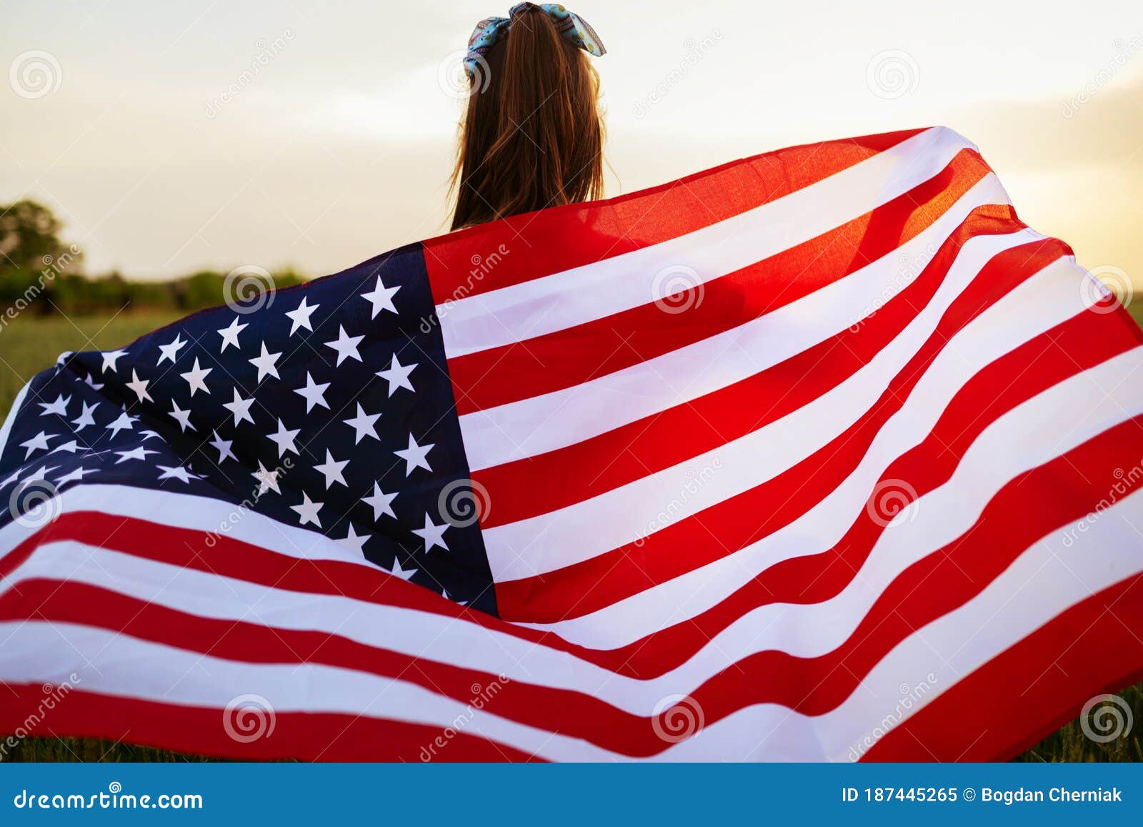 Independence Day Concept With Woman Lying Down On American Flag Royalty ...