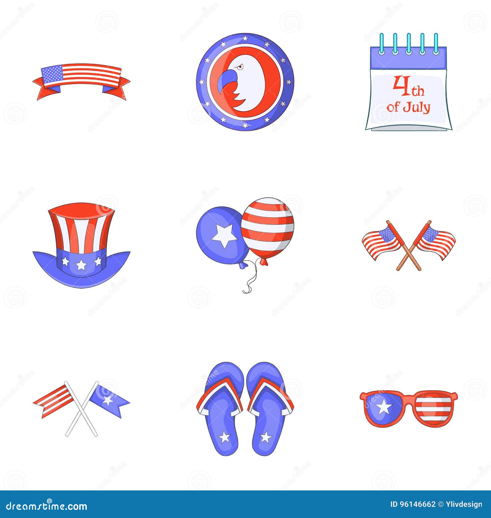 Independence Day Icons Set, Cartoon Style Stock Vector - Illustration