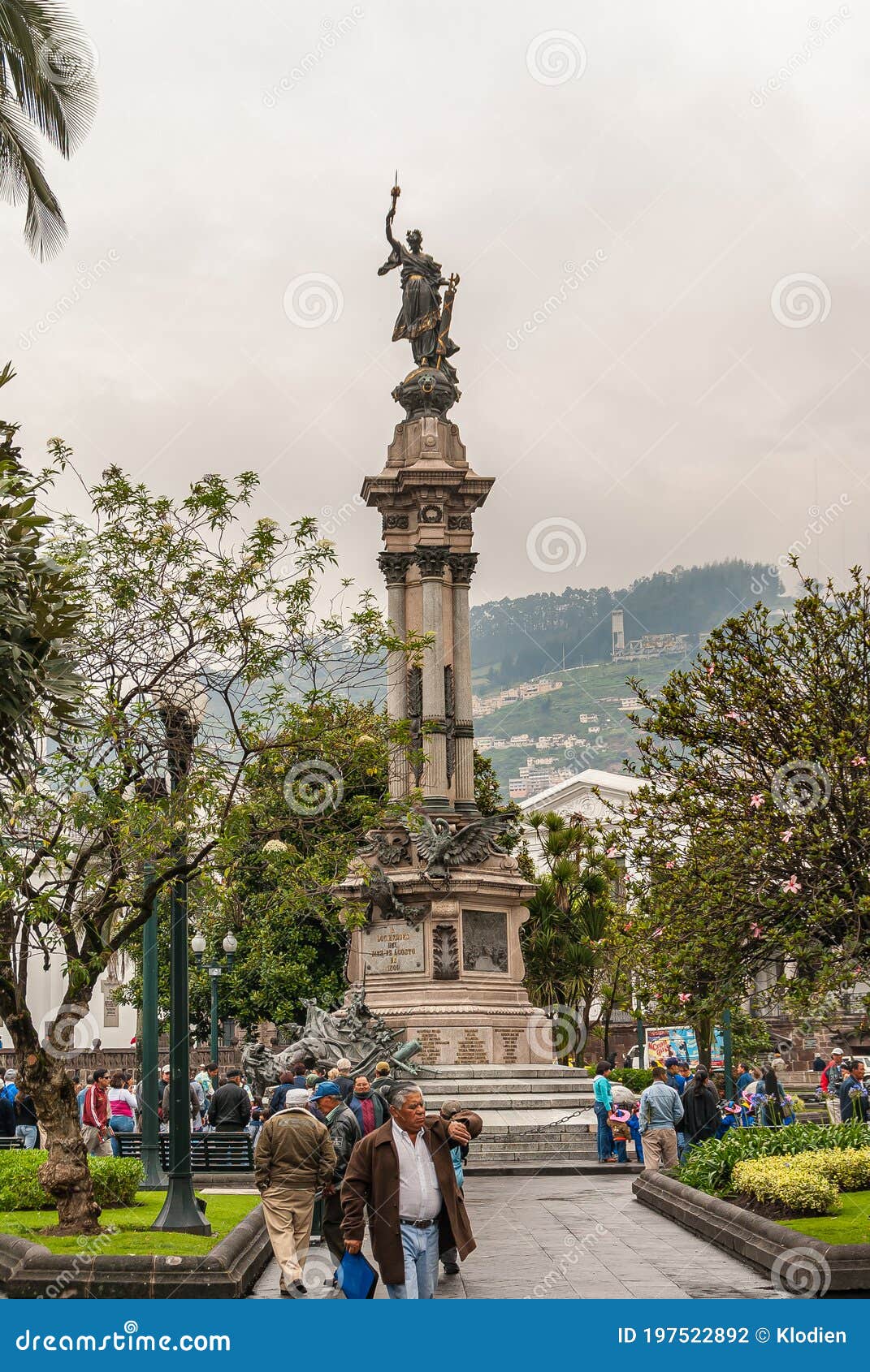 Independence Monument In Center Of Plaza Grande Quito Ecuador