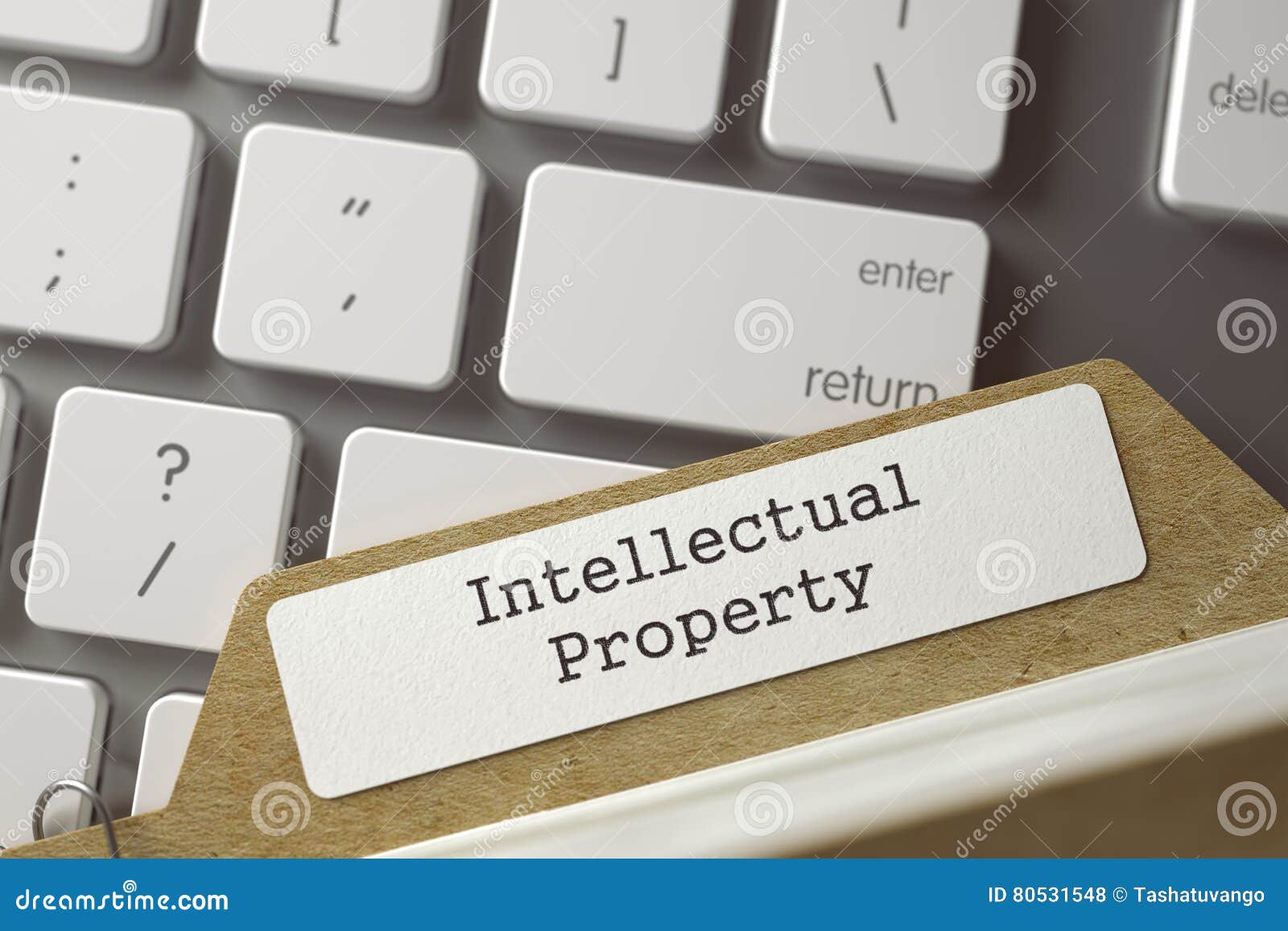 index card with intellectual property. 3d.