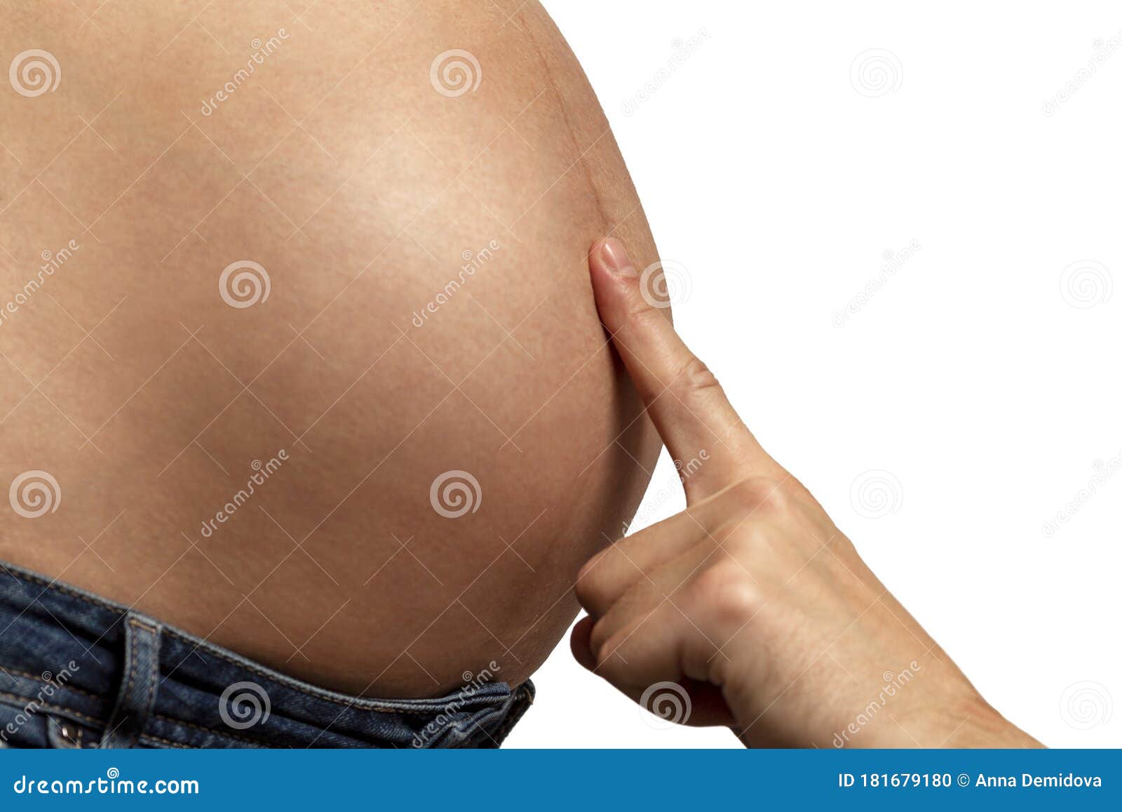 Index Finger on the Belly Button of a Pregnant Womanâ€™s Large Belly.  Expectation of Motherhood. Isolated on a White Background Stock Photo -  Image of life, feminine: 181679180