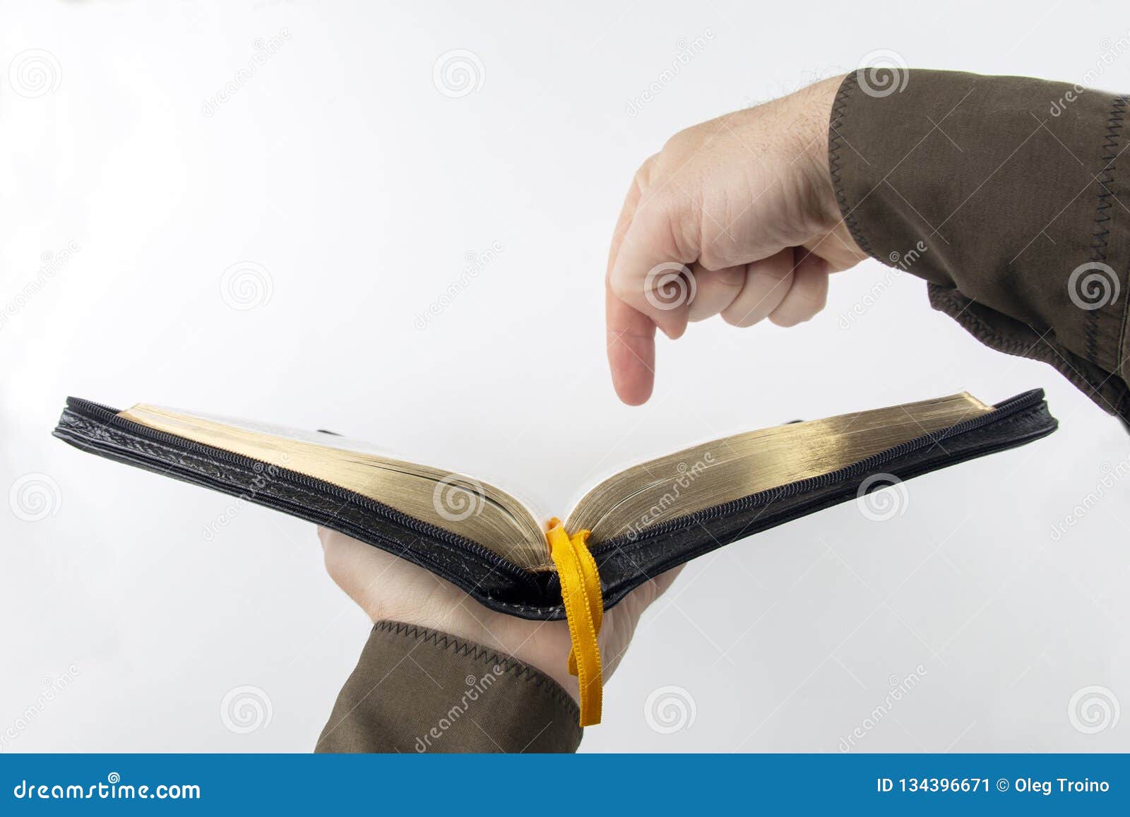 Index Finger Points To the Text in the Open Bible Stock Image Image
