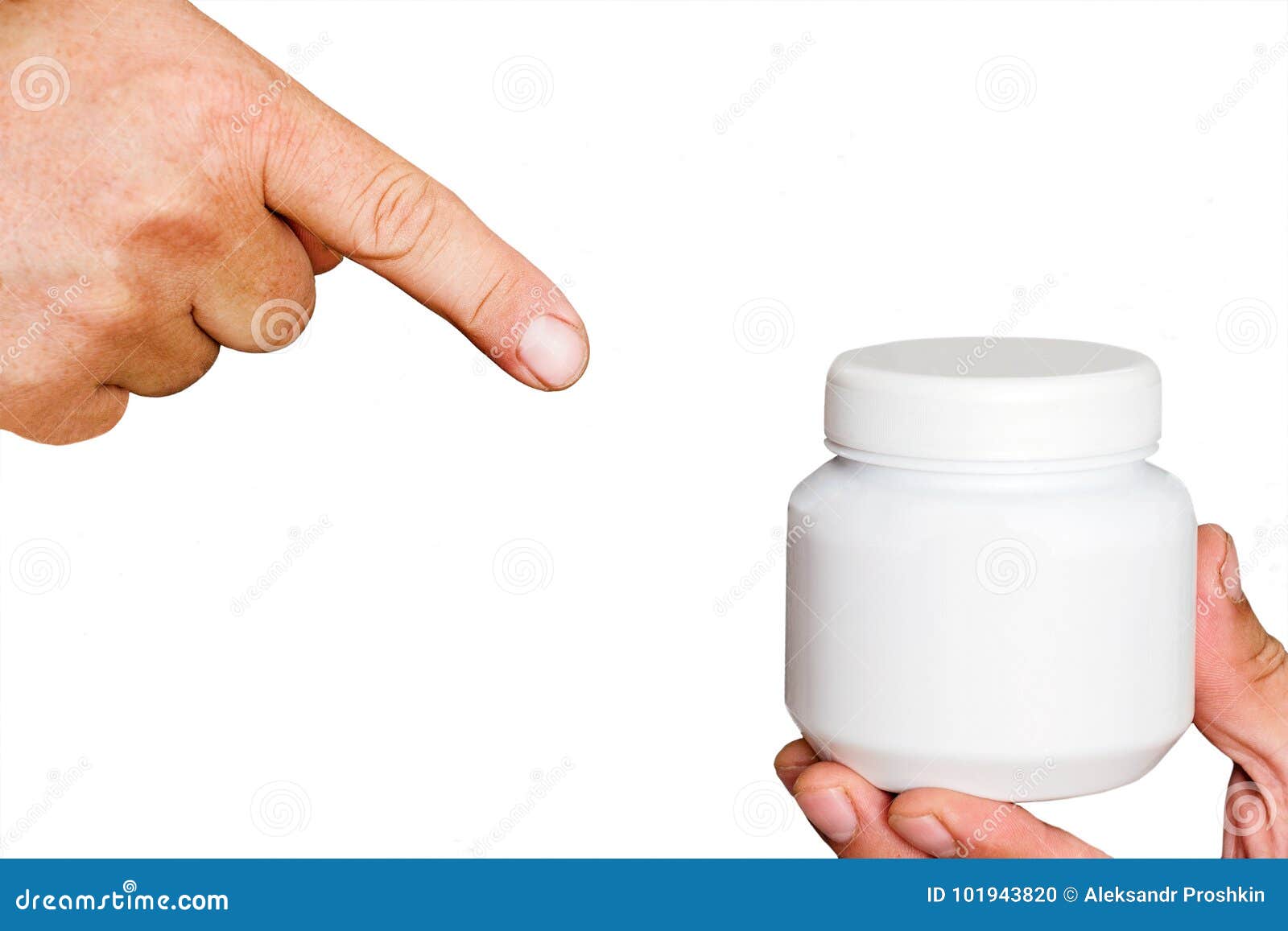Index Finger Shows On Jar Of Cream Stock Photo Image of consumerism