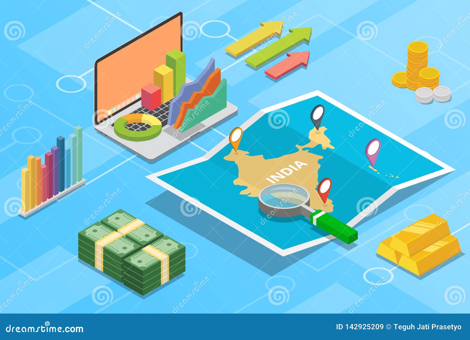 India Business Economy Growth Country with Map and Finance Condition