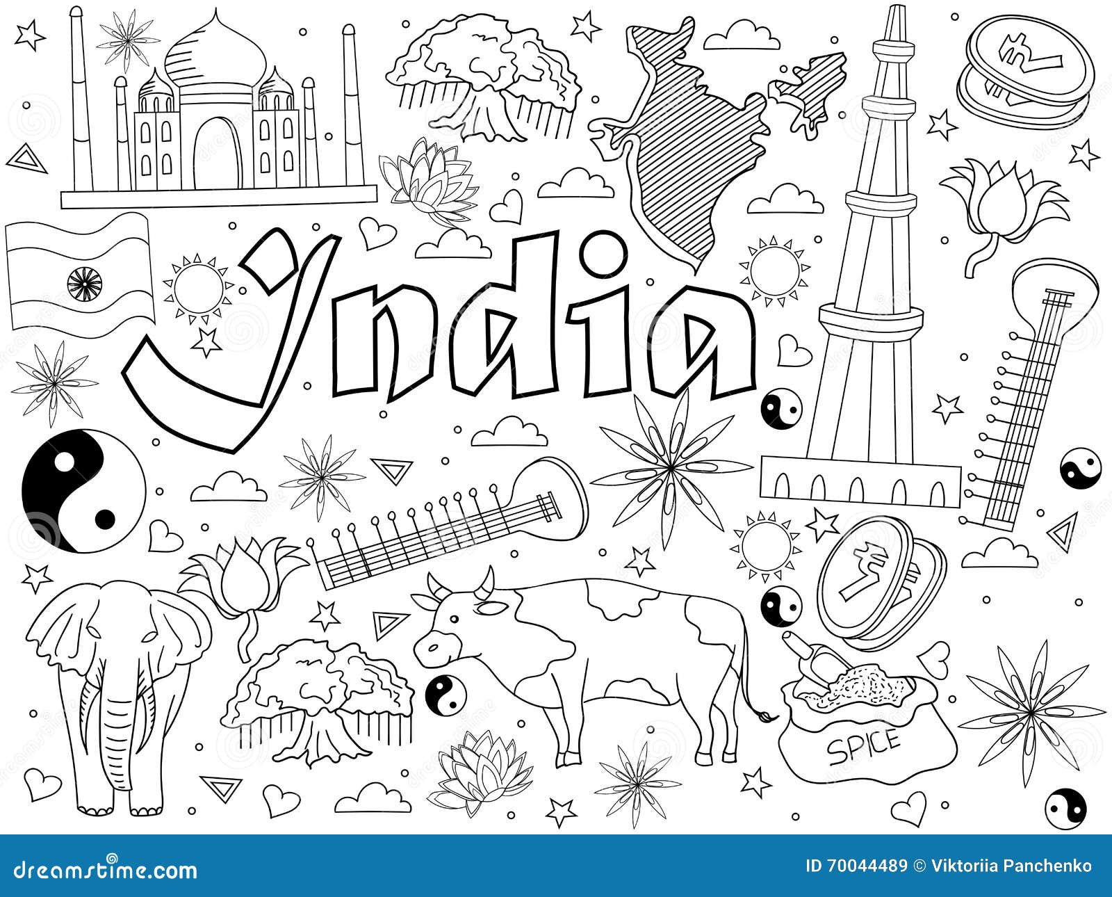 stock illustration india coloring book vector illustration line art design separate objects hand drawn doodle design elements image