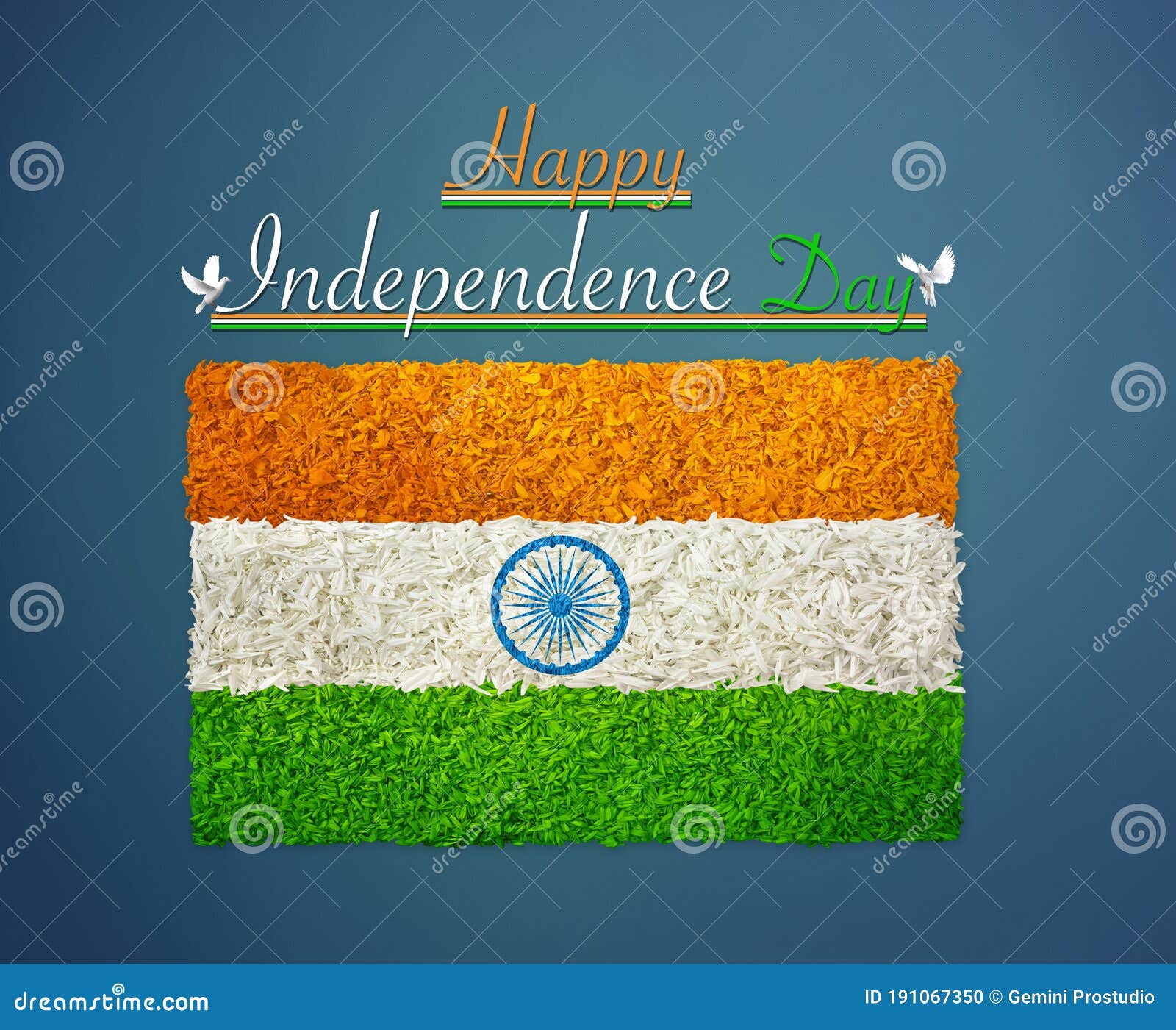 India Flag Decorated with Natural Flowers, with Text Happy Independence  Day, Tri Colour Flag on Blue Background Stock Photo - Image of design,  geography: 191067350