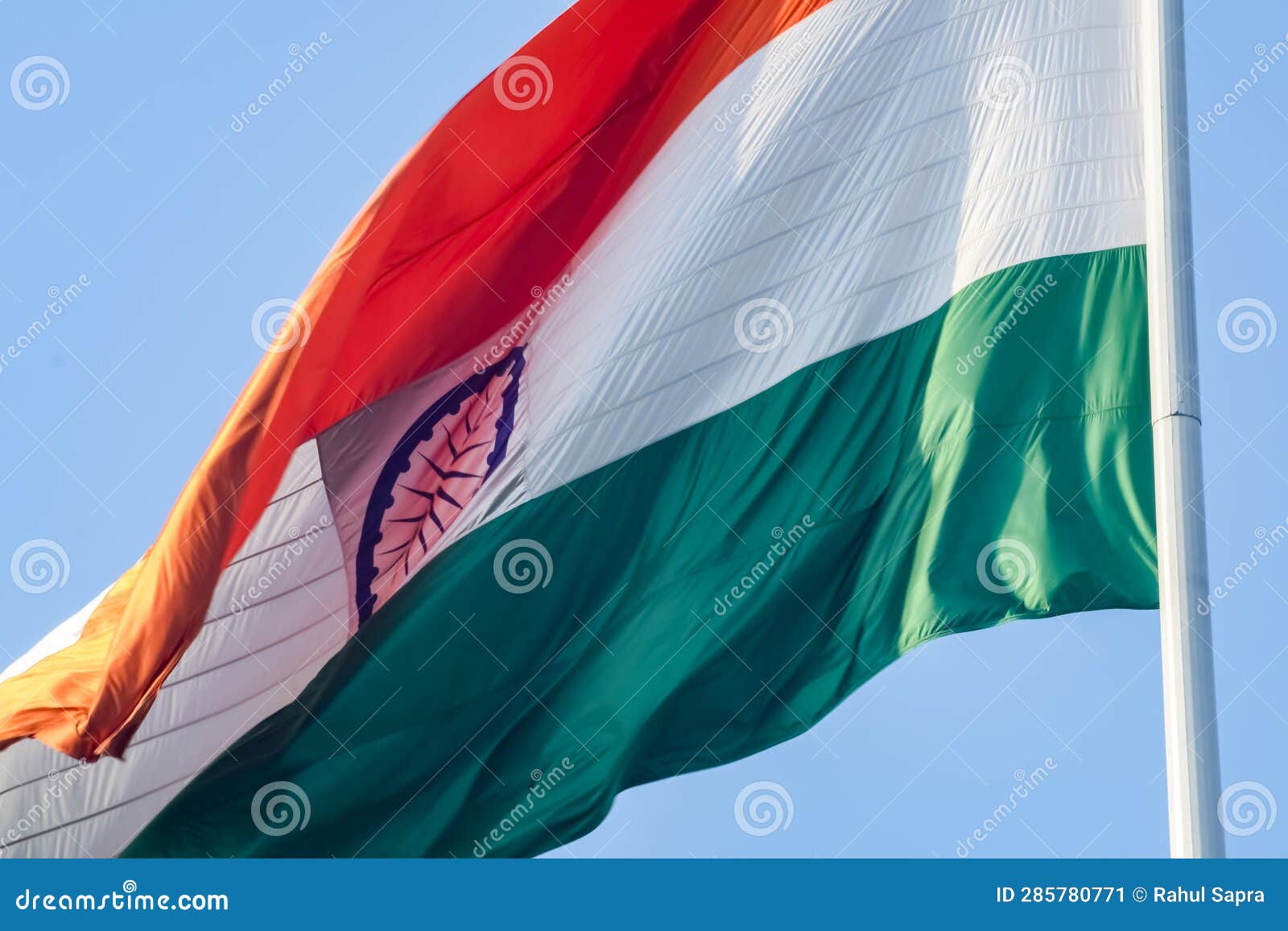 India Flag Flying High at Connaught Place with Pride in Blue Sky, India ...