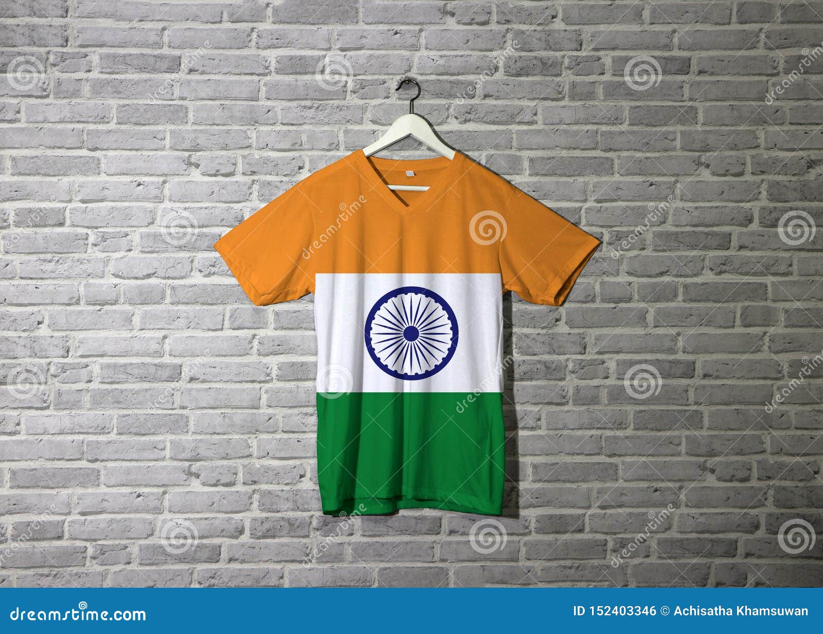 India Flag on Shirt and Hanging on the Wall with Brick Pattern Wallpaper  Stock Photo - Image of rendering, national: 152403346
