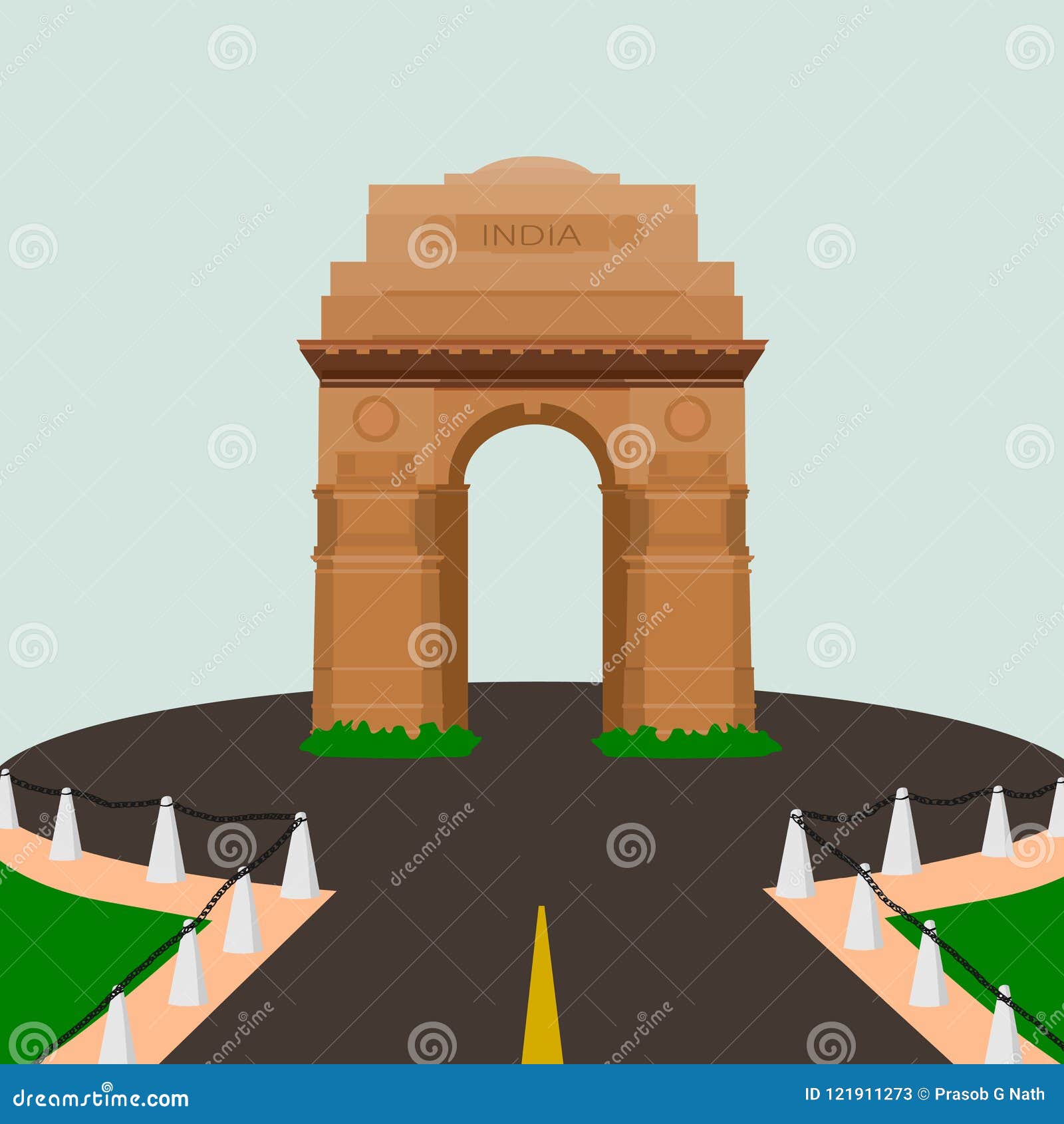 India Gateway Delhi Colorful Vector Drawing Stock Vector Illustration