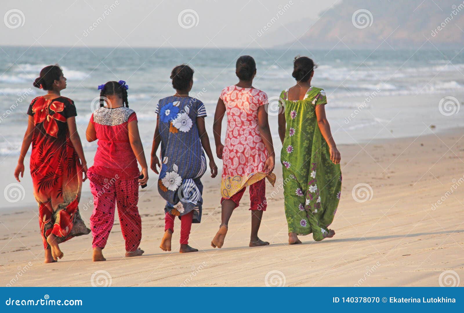 India, GOA, January 22, 2018. a Group of Indian Women in Bright and ...