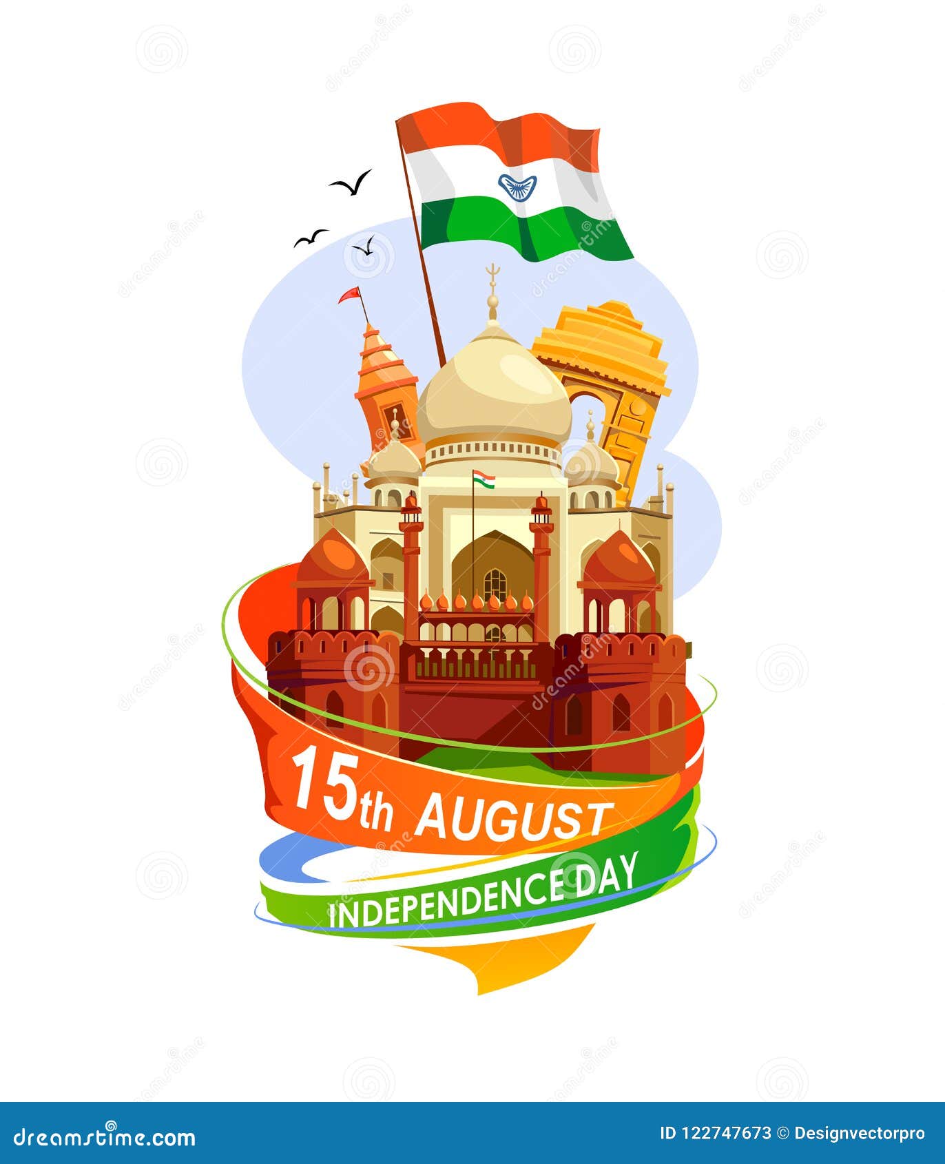 India Independence Day Card Isolated on White Background. Cartoon ...