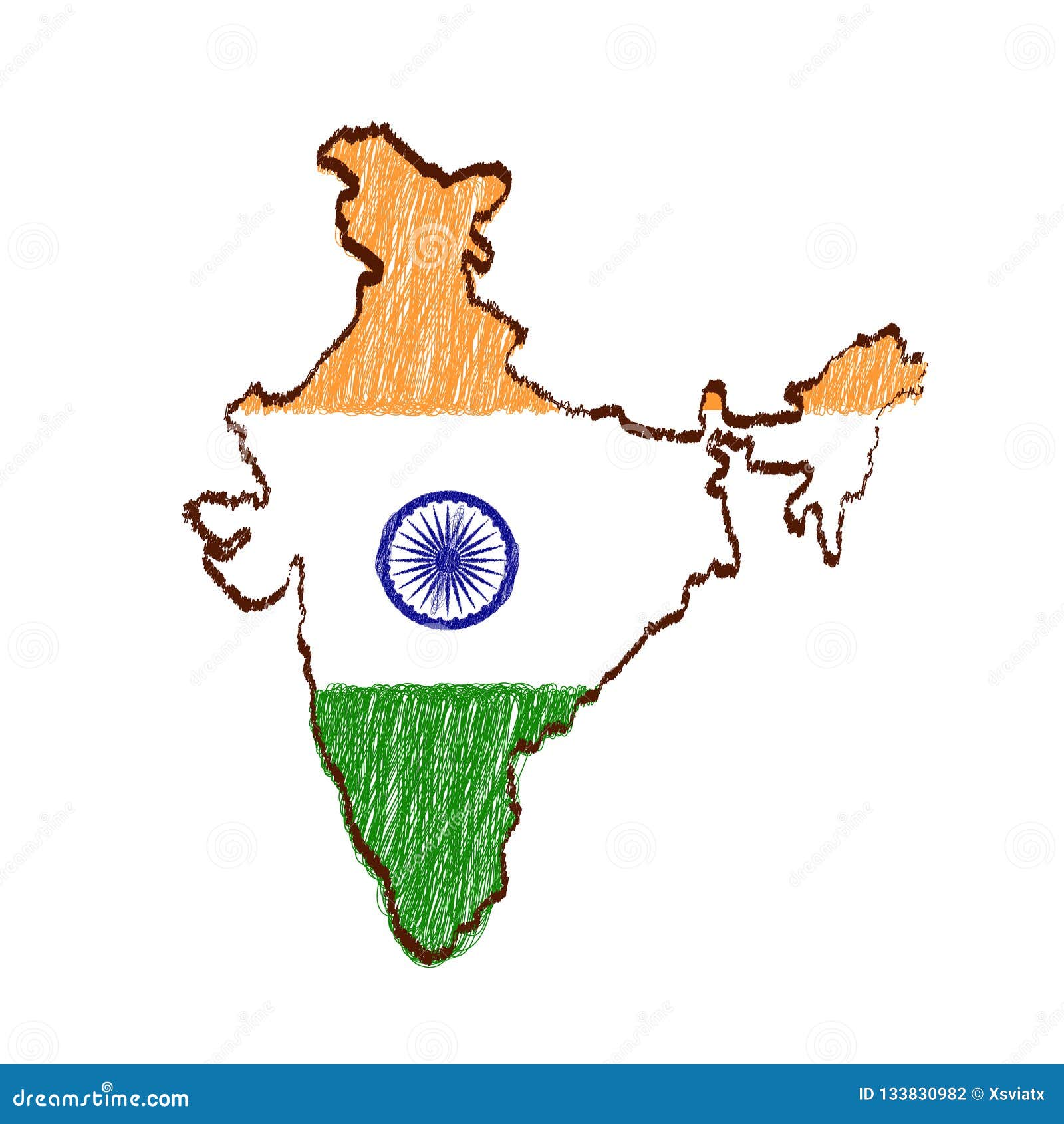 India Map and Flag in Sketch Hand Drawn Stock Vector - Illustration of  design, isolated: 133830982