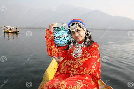 India Native Girl Carrying Water on Blue Color Pot Stock Photo - Image ...