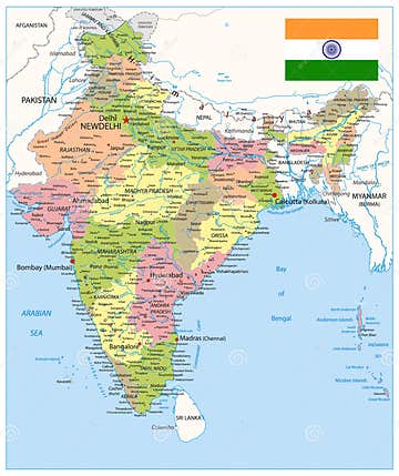 India Political Map. No Roads Stock Vector - Illustration of mapping ...