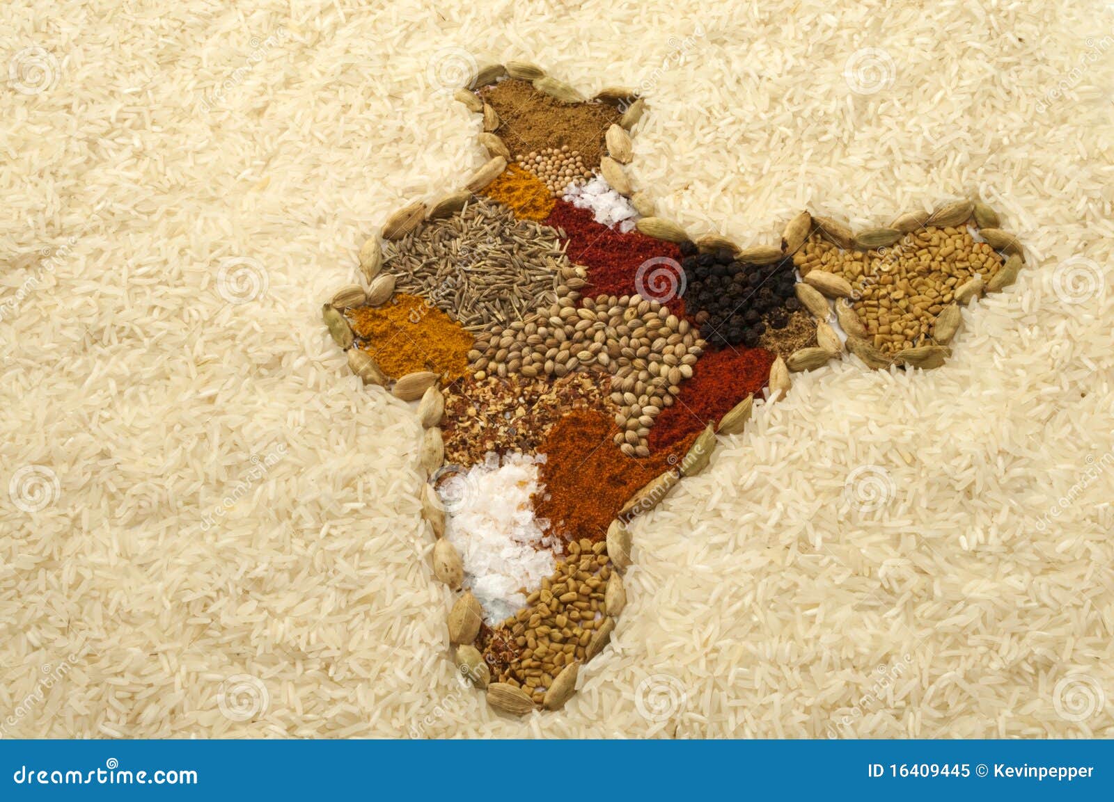 India Spice Map Surronded by White Rice Stock Illustration
