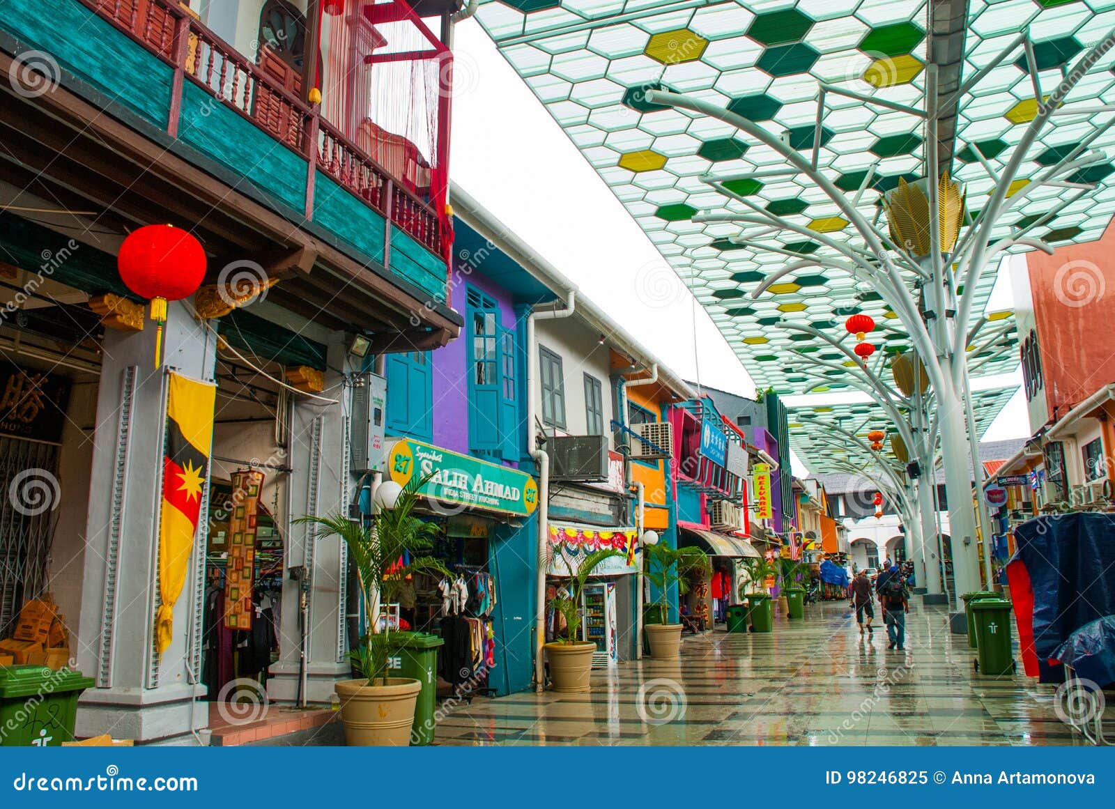 India Street, Market in Kuching. Multi-colored Building. Sarawak Borneo