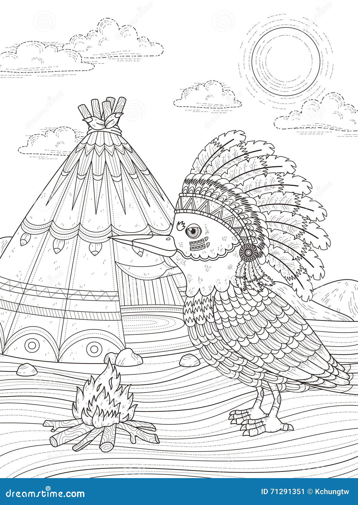 Indian Bird Adult Coloring Page Stock Vector - Illustration of isolated