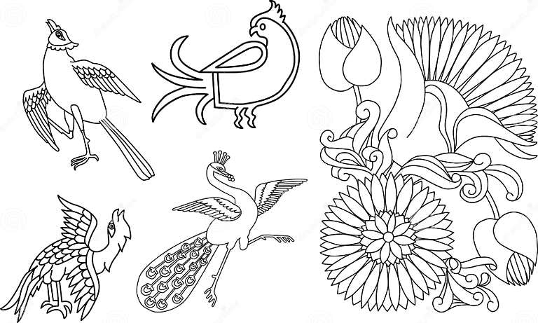 Indian Birds and Flower Motif Stock Vector - Illustration of decoration ...