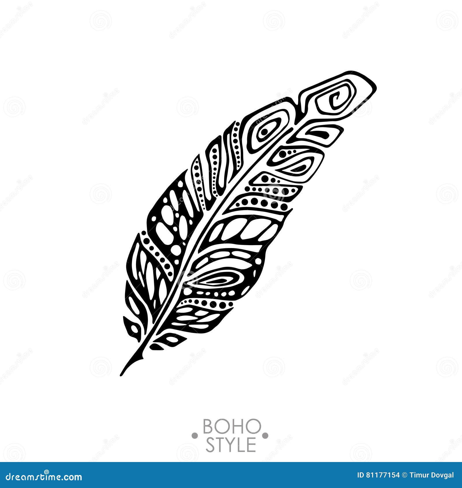 Indian Boho Feather Hand Drawn Stock Vector - Illustration of print ...