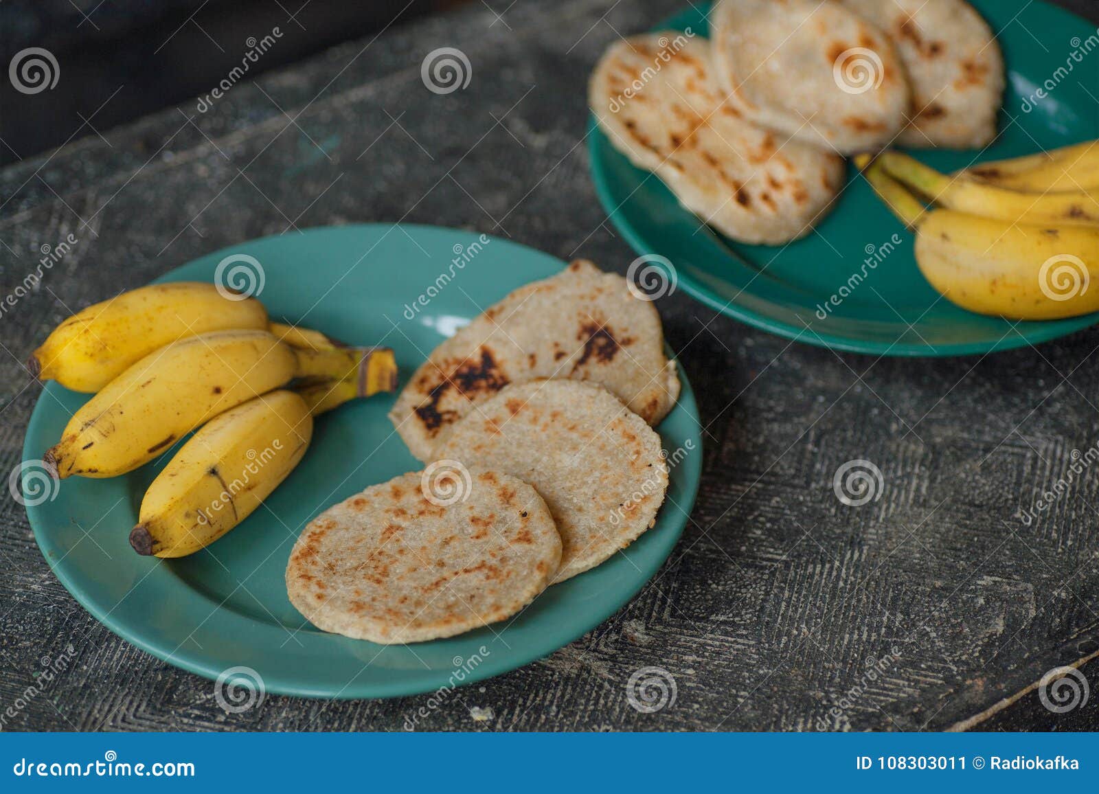 Indian Breakfast for Two. Bread Roti Made from Coconut and Banana on