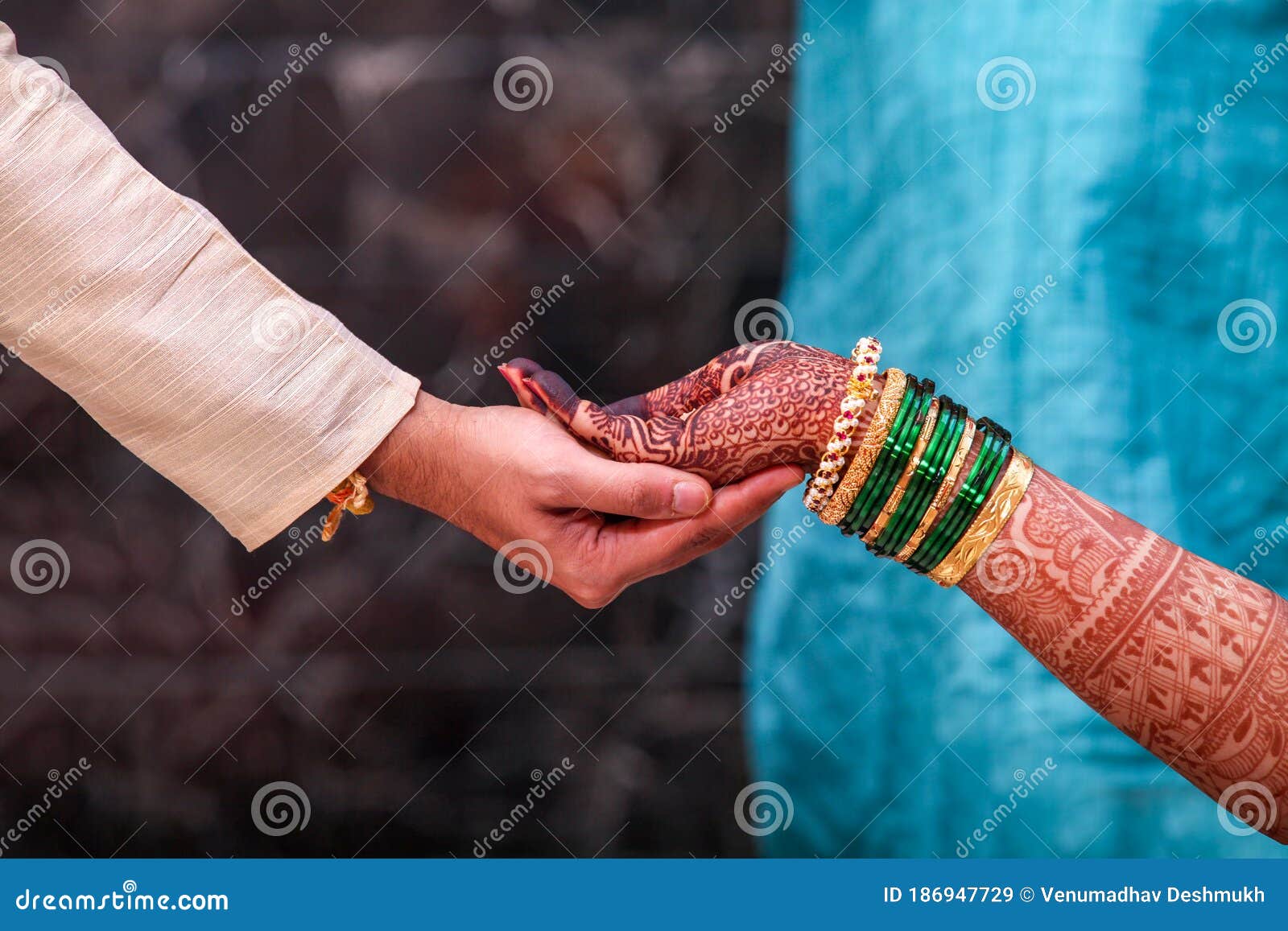 Indian Bride and Groom Holding Hands Stock Image - Image of background,  ritual: 186947729