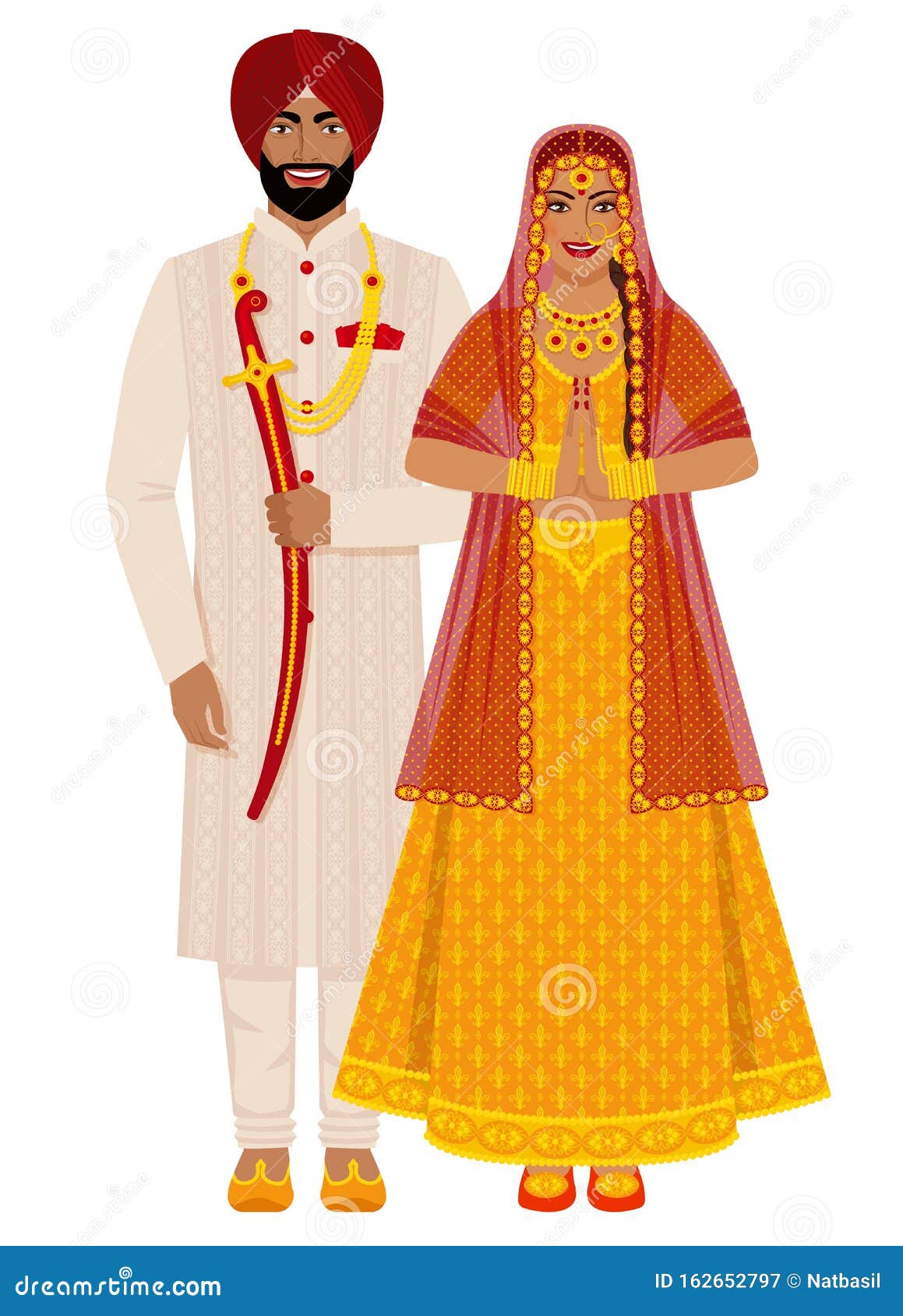 Indian Bride and Groom in Traditional Costumes Stock Vector