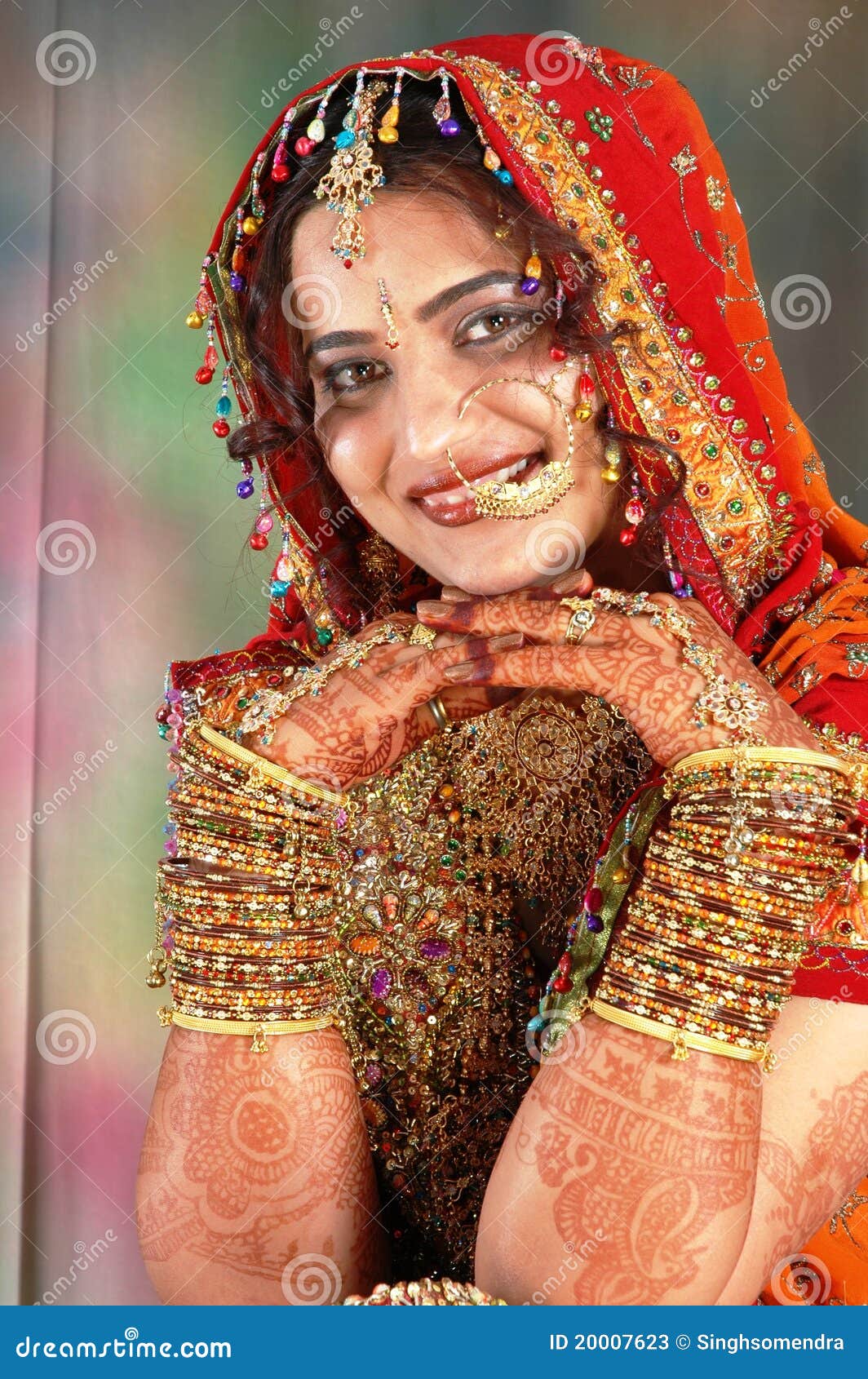 Indian Bride in Her Wedding Dress Showing Bangles Stock Image ...