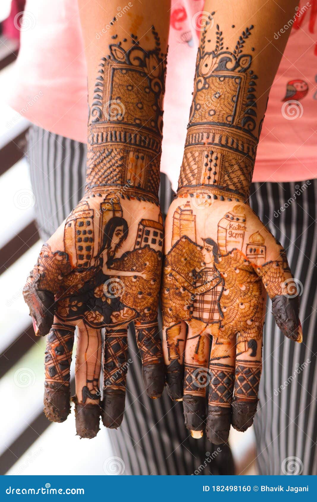 Indian Bride Showing Mehndi Tattoos Design Stock Photo - Image of ...