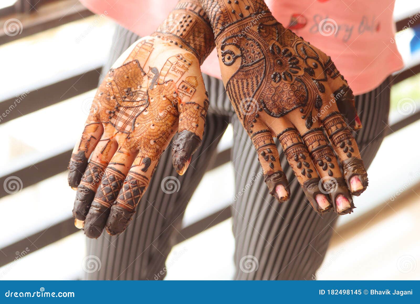Indian Bride Showing Mehndi Tattoos Design Stock Image - Image of suits,  colorful: 182498145