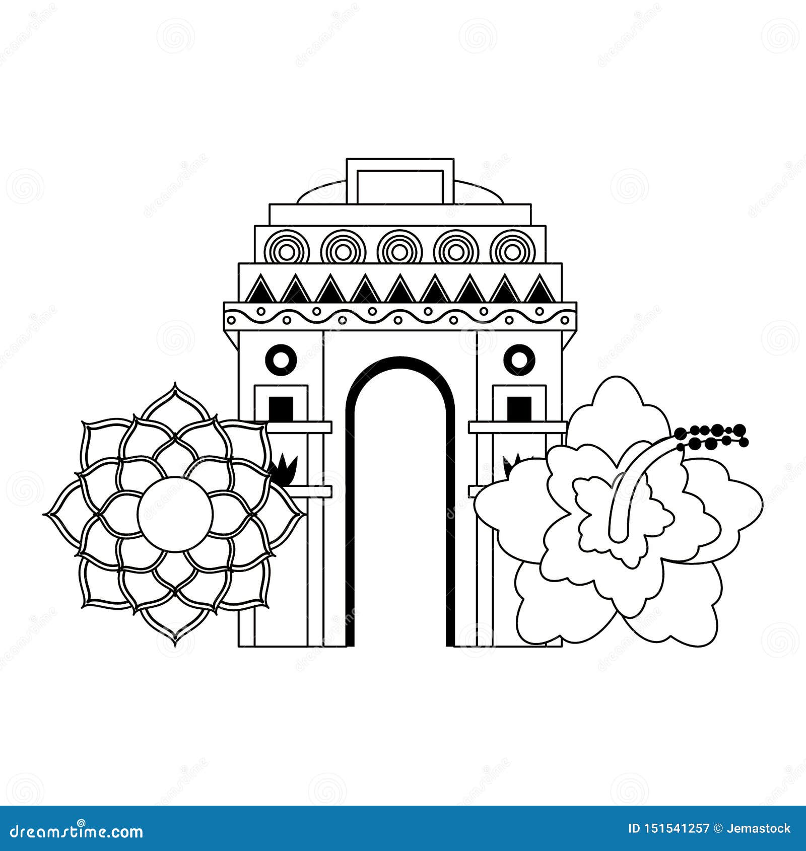 Indian Building Monuments Icon Cartoon in Black and White Stock Vector ...