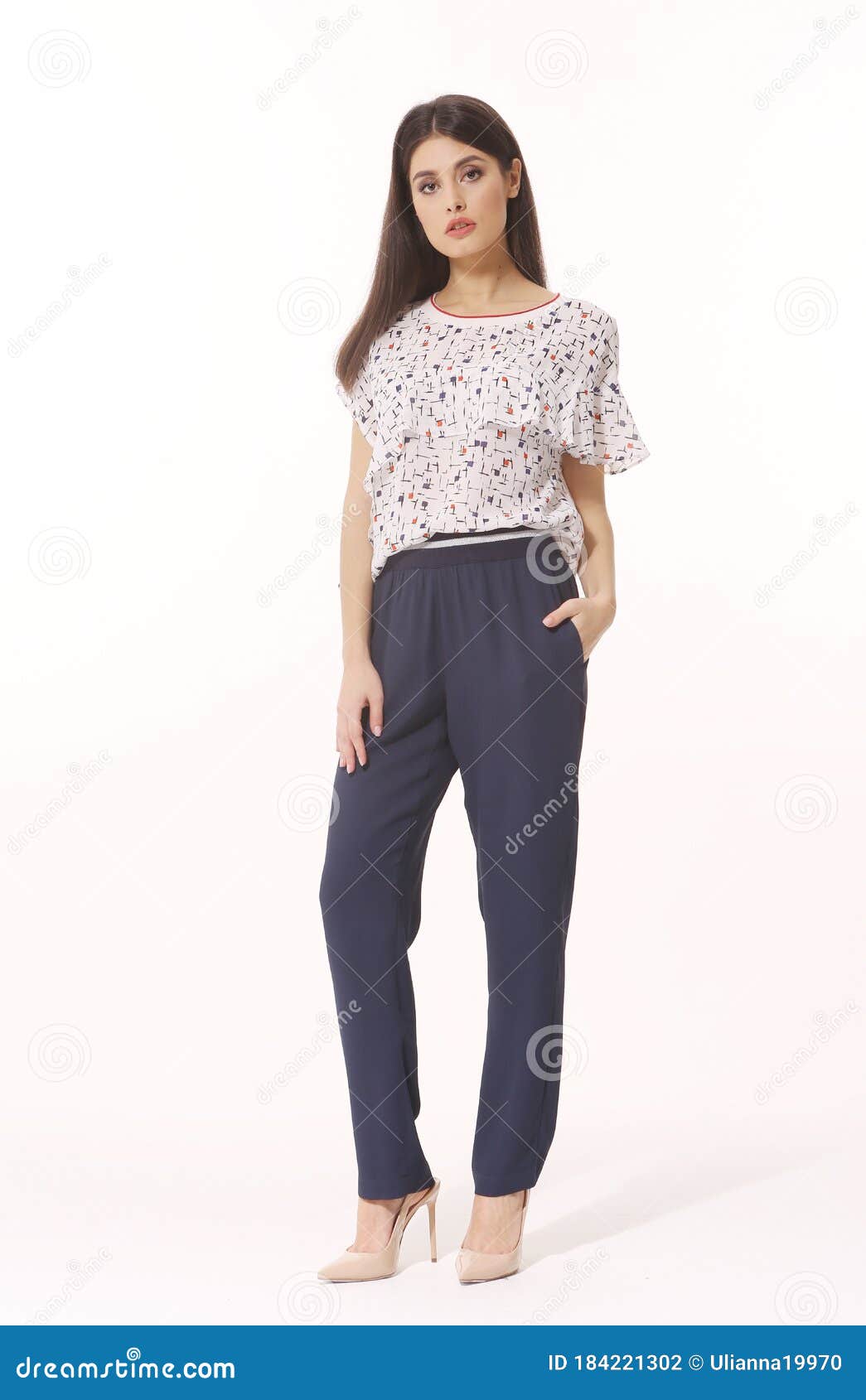 Indian Business Woman in Black T-shirt and Trousers Full Body Isolated ...