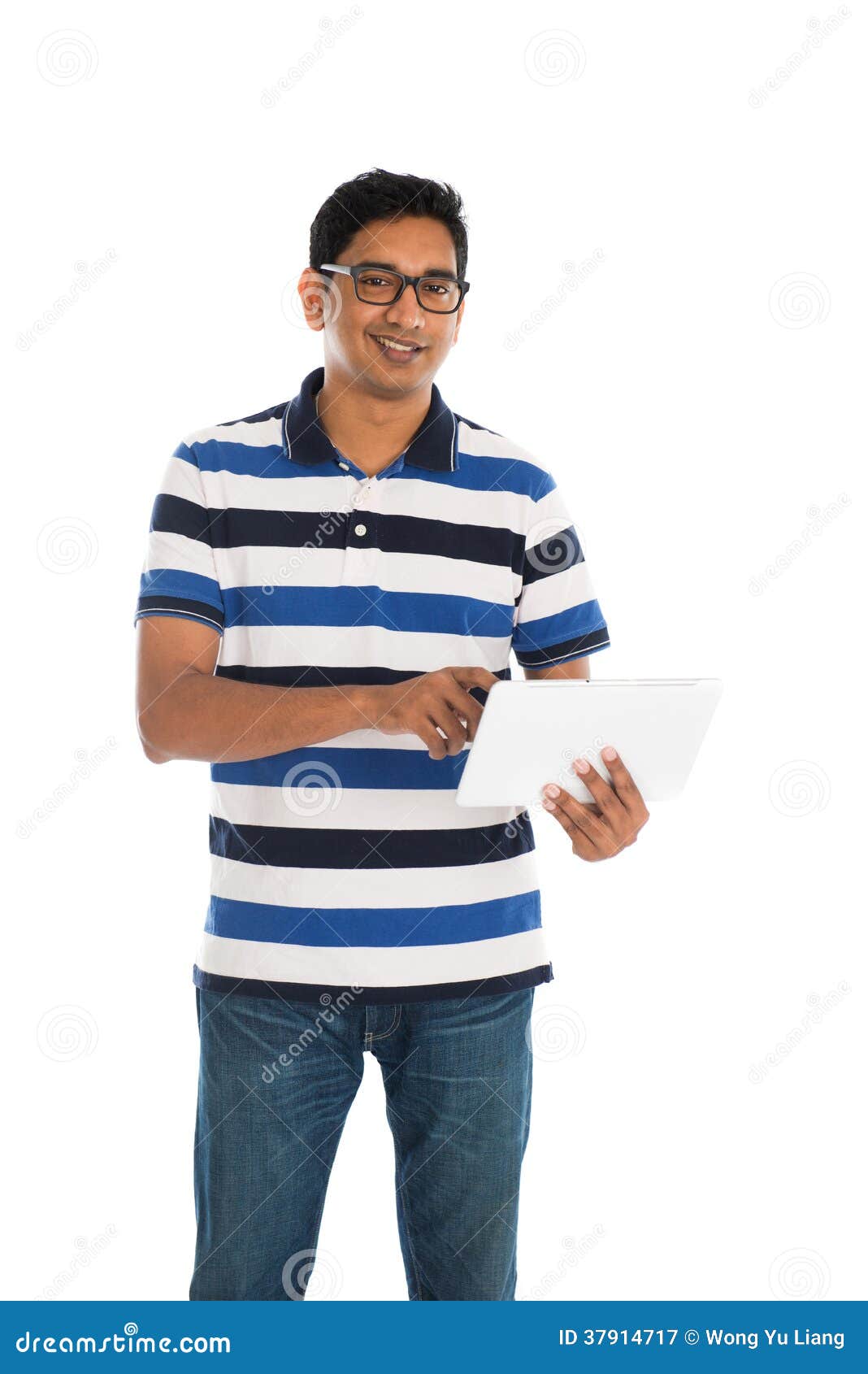 Indian Casual Male with a Tablet on White Background Stock Image ...