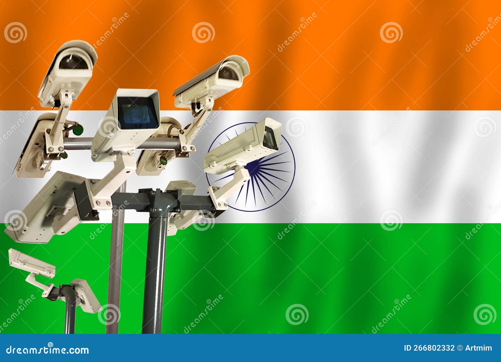 Indian CCTV Camera on the Flag of India Surveillance, Security, Control