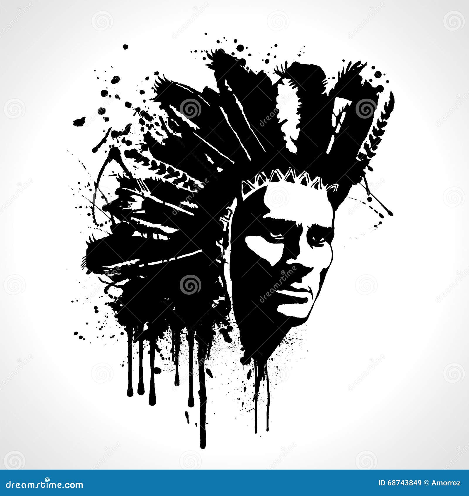 indian chief portrait splash vector. t-shirt graphics stock