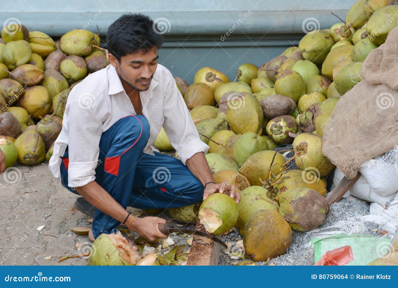 Indian coconut editorial stock image. Image of knife 80759064