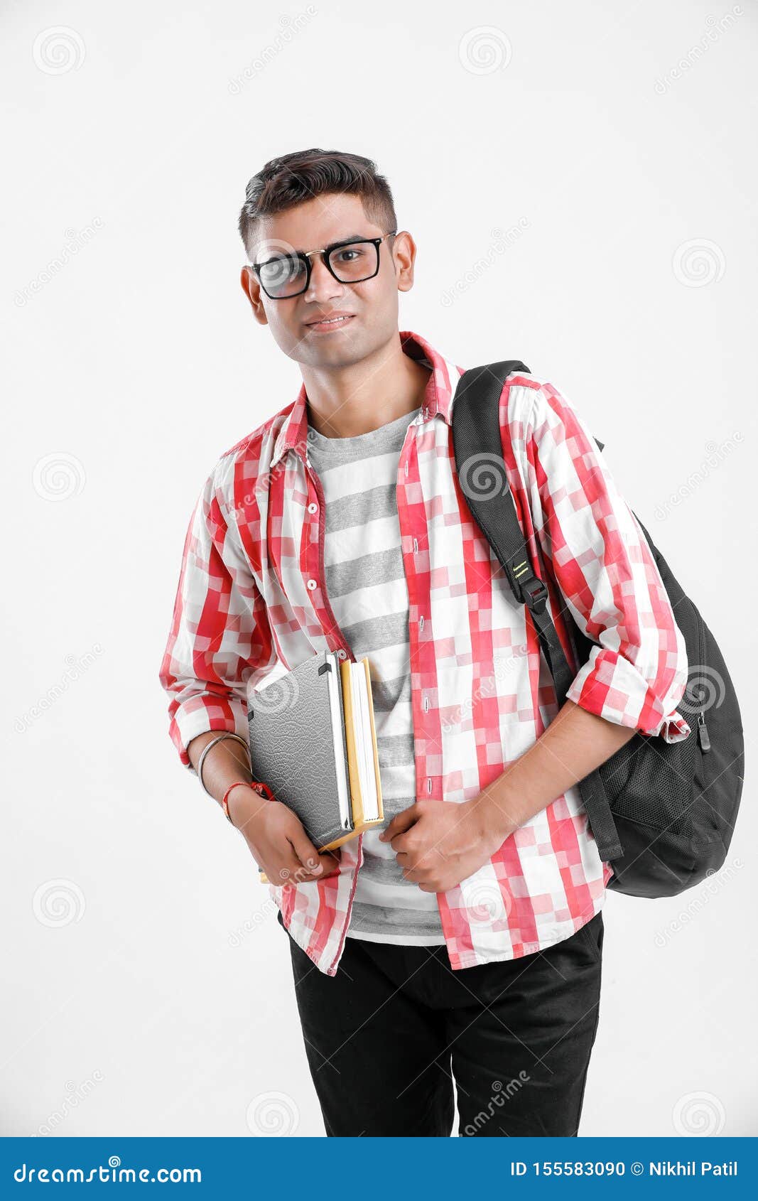 Indian College Boy with Holding Bag Stock Photo Image of expression