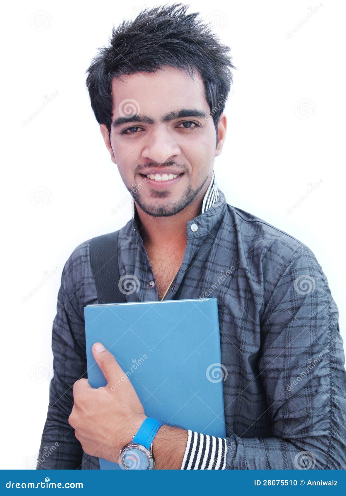 Indian College Student Over White Background. Stock Photo Image of