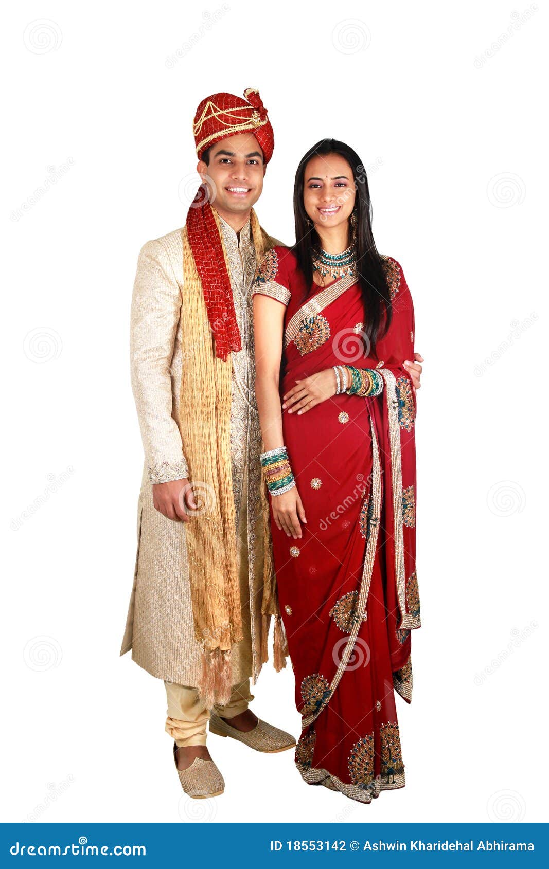 Couple In Traditional Costume Of Tamil Nadu, India Vector Illustration
