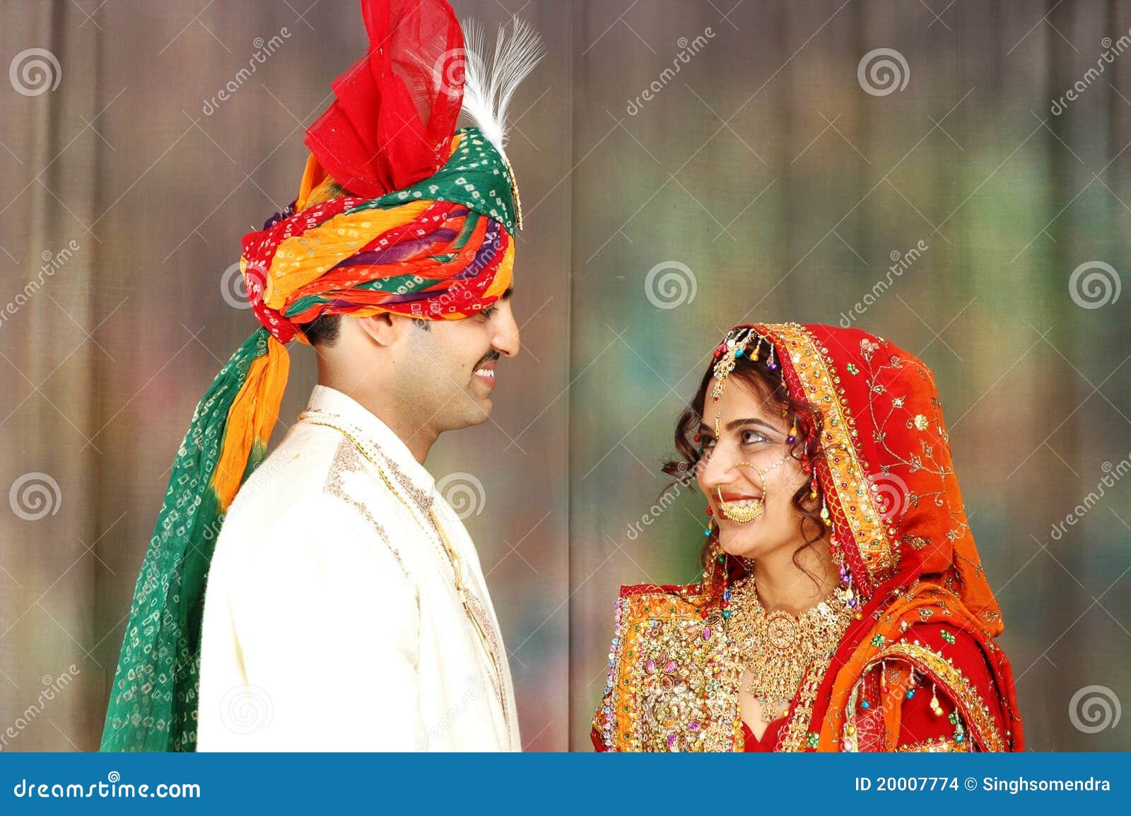 indian couple in wedding attire