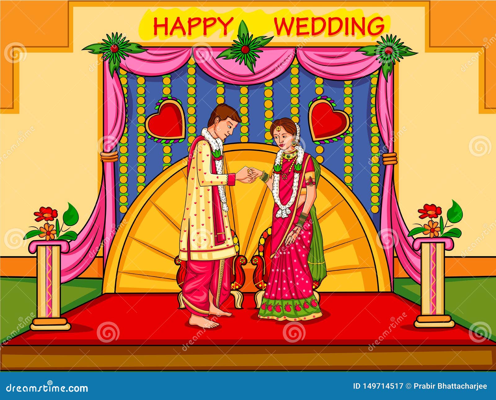Indian Wedding Ceremony Beautiful Couple Groom Stock Vector (Royalty Free)  2257851239 | Shutterstock