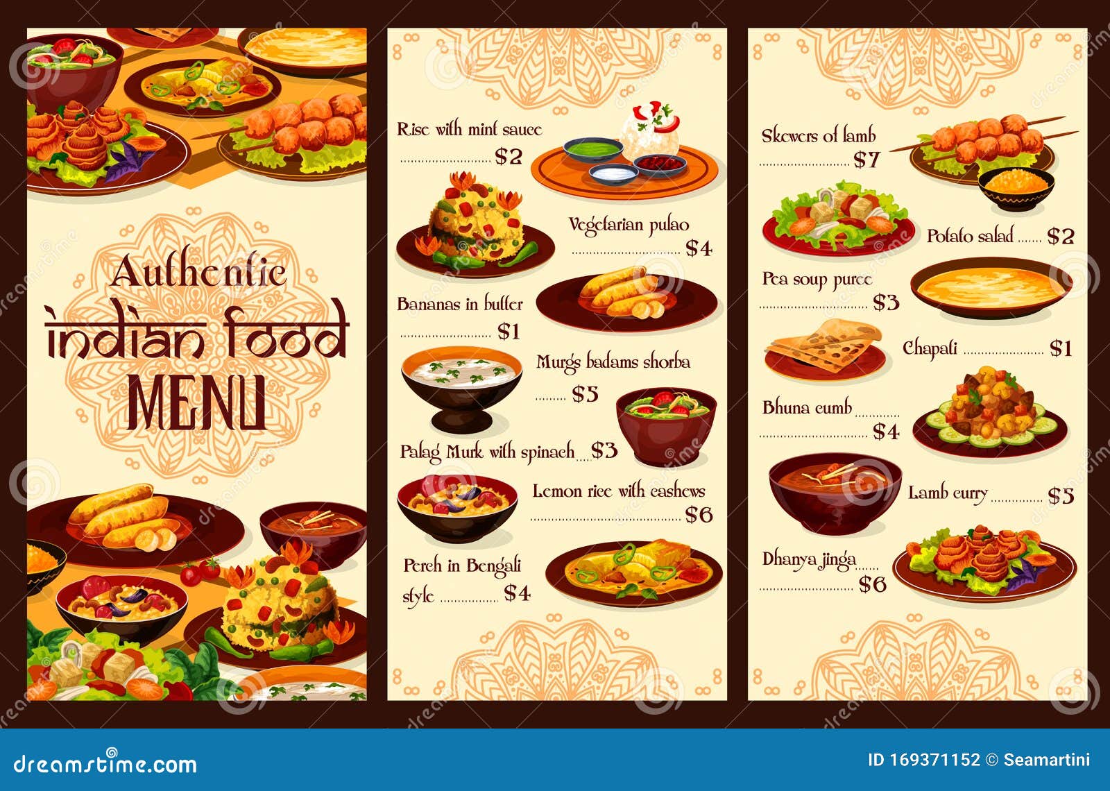 Indian Cuisine Authentic Restaurant Menu Stock Vector - Illustration of