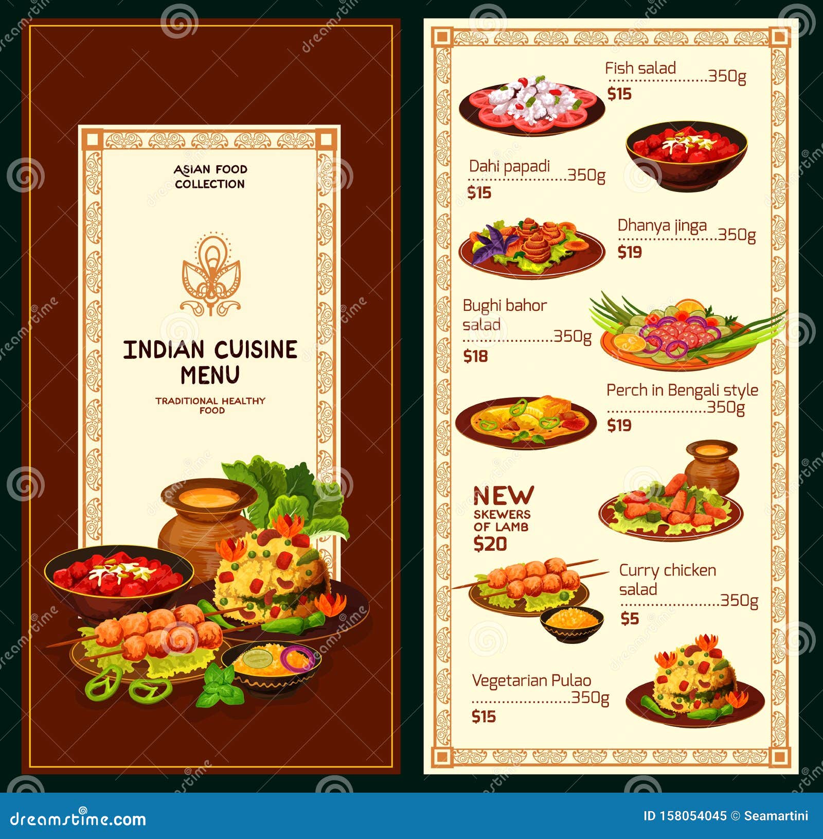 Indian Cuisine Dishes and Salads Menu Stock Vector - Illustration of food, india: 158054045 Indian Cuisine Dishes and Salads Menu Stock Vector - Illustration of food, india: 158054045