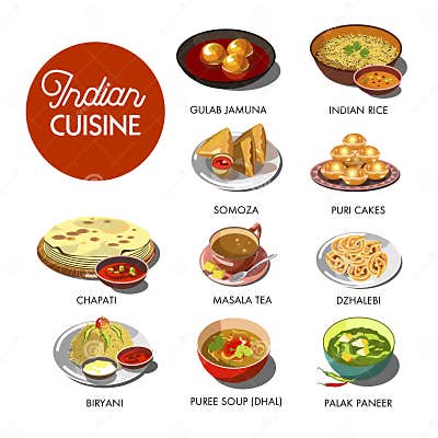 Indian Cuisine Food Traditional Dishes. Stock Vector - Illustration of ...